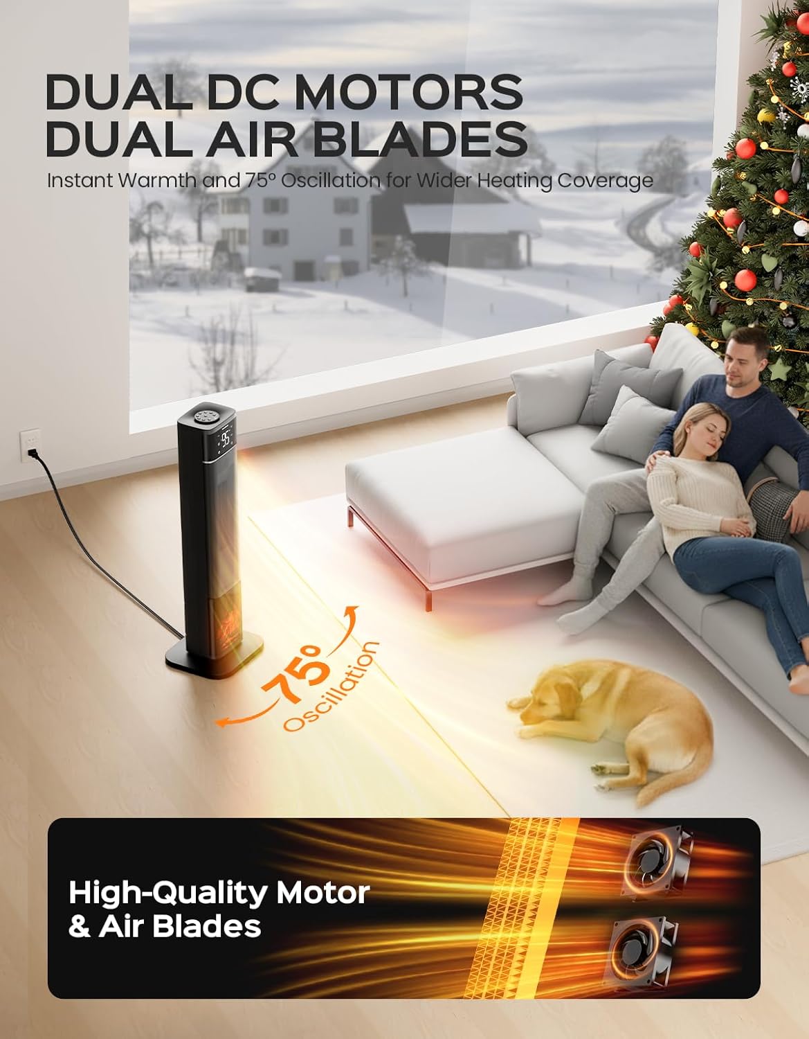 32.3" Portable Space Heaters for Indoor Use Large Room, 1500W Tower Electric Space Heater with 3D Flame, PTC Ceramic Space Heaters with Remote