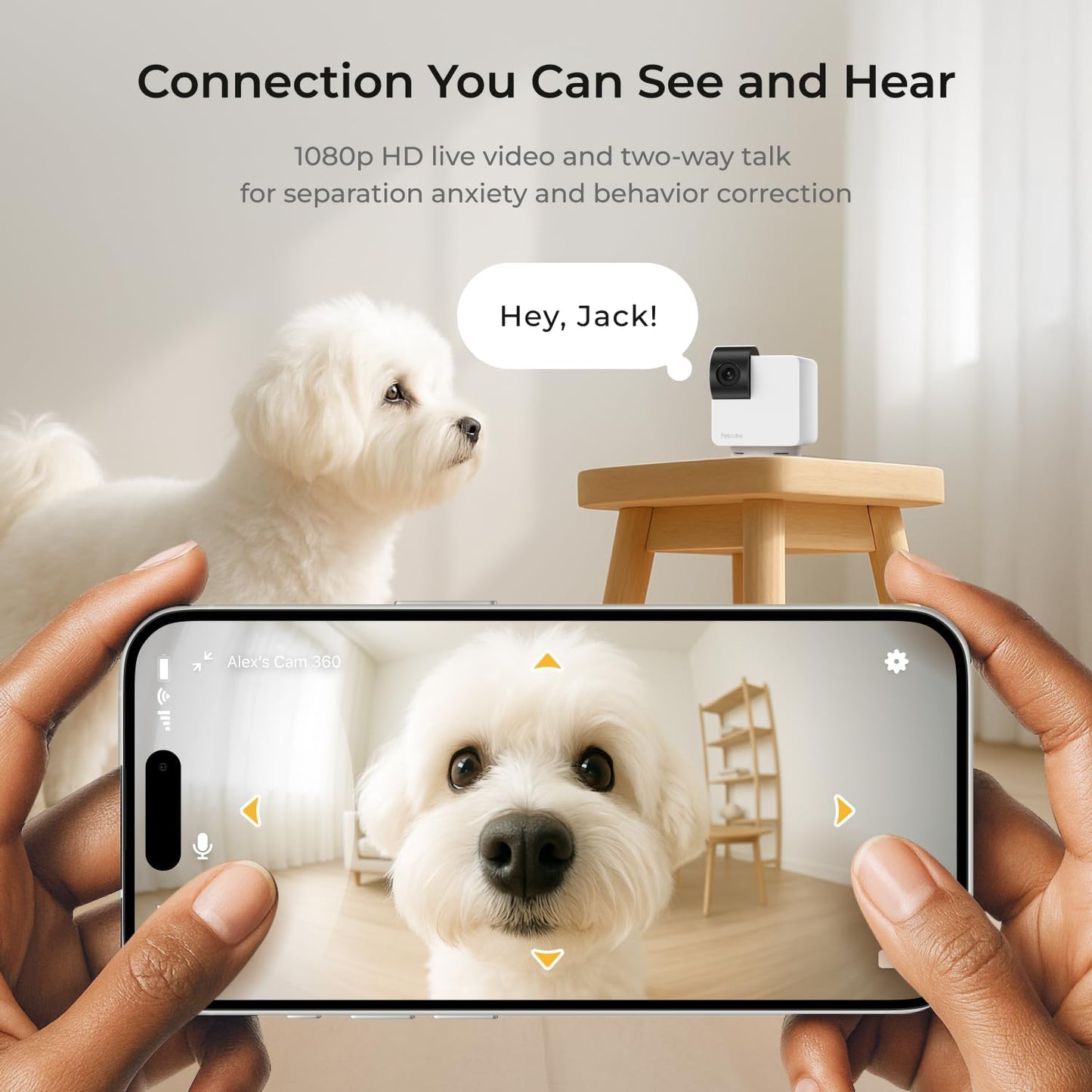 Petcube Cam 360 Camera Interactive WiFi Pet and Home Security Pan-Tilt Camera with Phone App, 1080p HD Video, 360° Rotation, Night Vision, AI Alerts