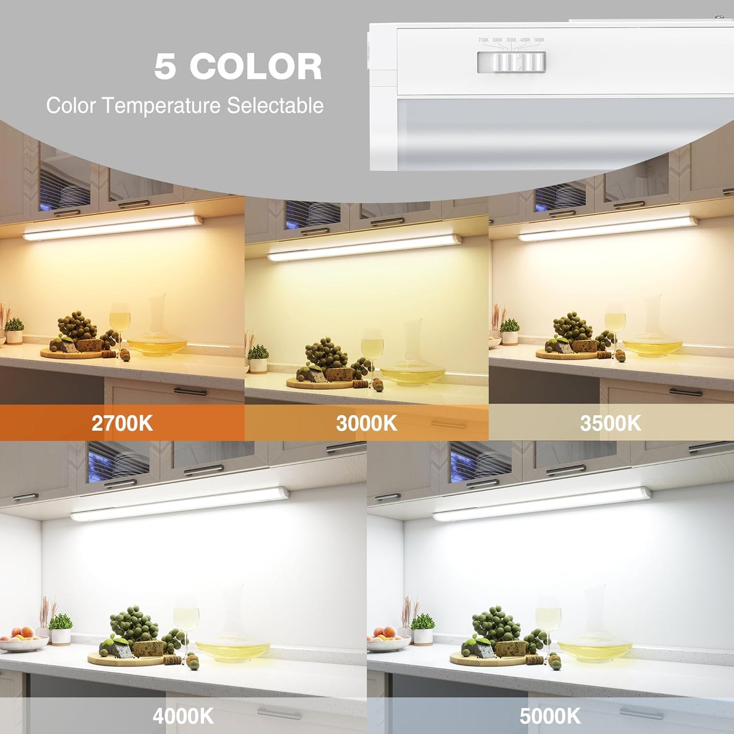 24inch Linkable Under Cabinet Lighting Hardwired Plug-in, Wired led Under Cabinet Lights with 5 CCT (2700/3000/3500/4000/5000) & Dimmable, Under Counter Lights for Kitchen, 15W, 1500LM, 2 Pack
