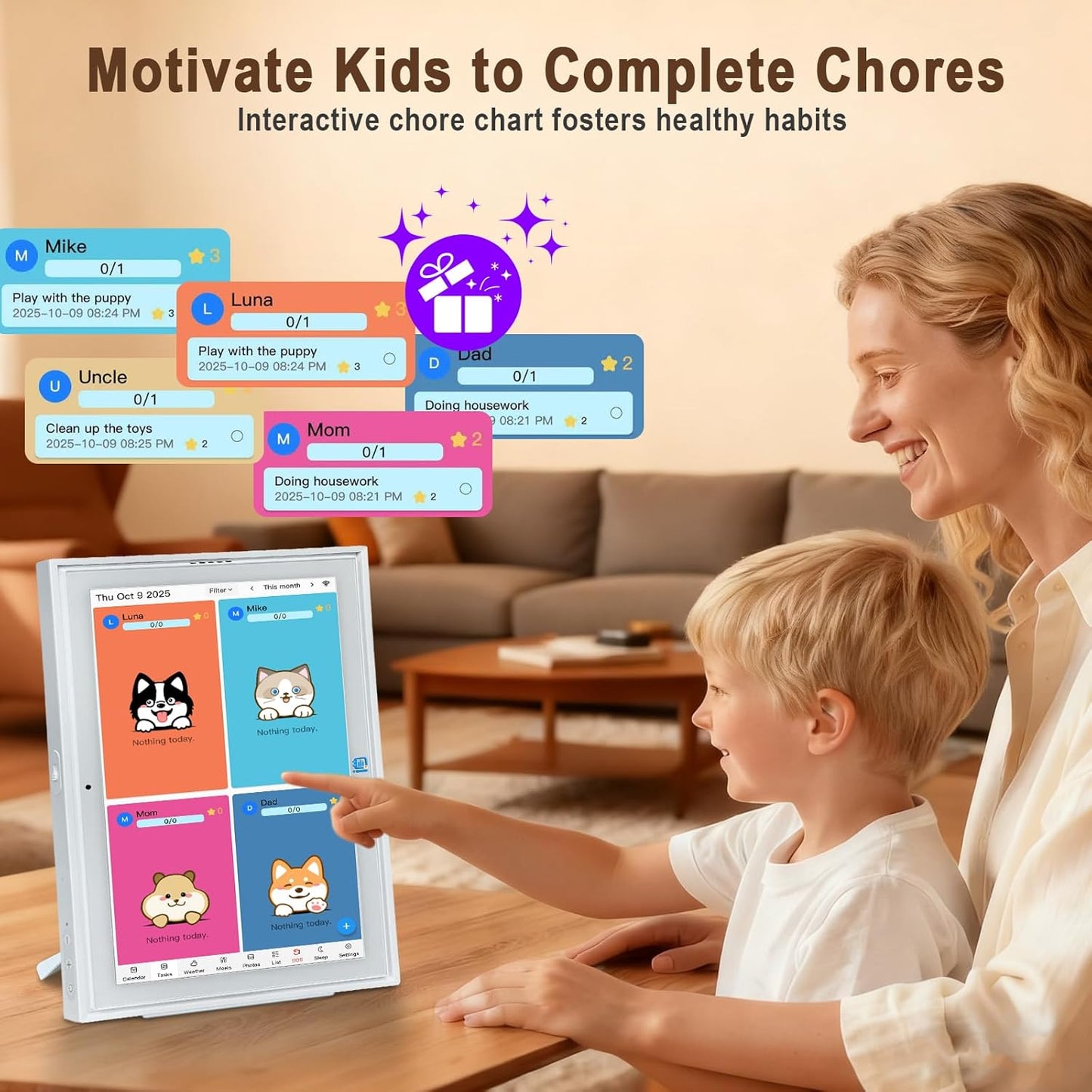 Digital Calendar 15.6 Inch Smart Family Planner & Chore Chart, 1920×1080P Full HD Touchscreen Interactive Display, WiFi Sync, Wall & Desk Mountable, Meal Planner & Home Organizer for Family Schedules & Routines, 2025 Calendar