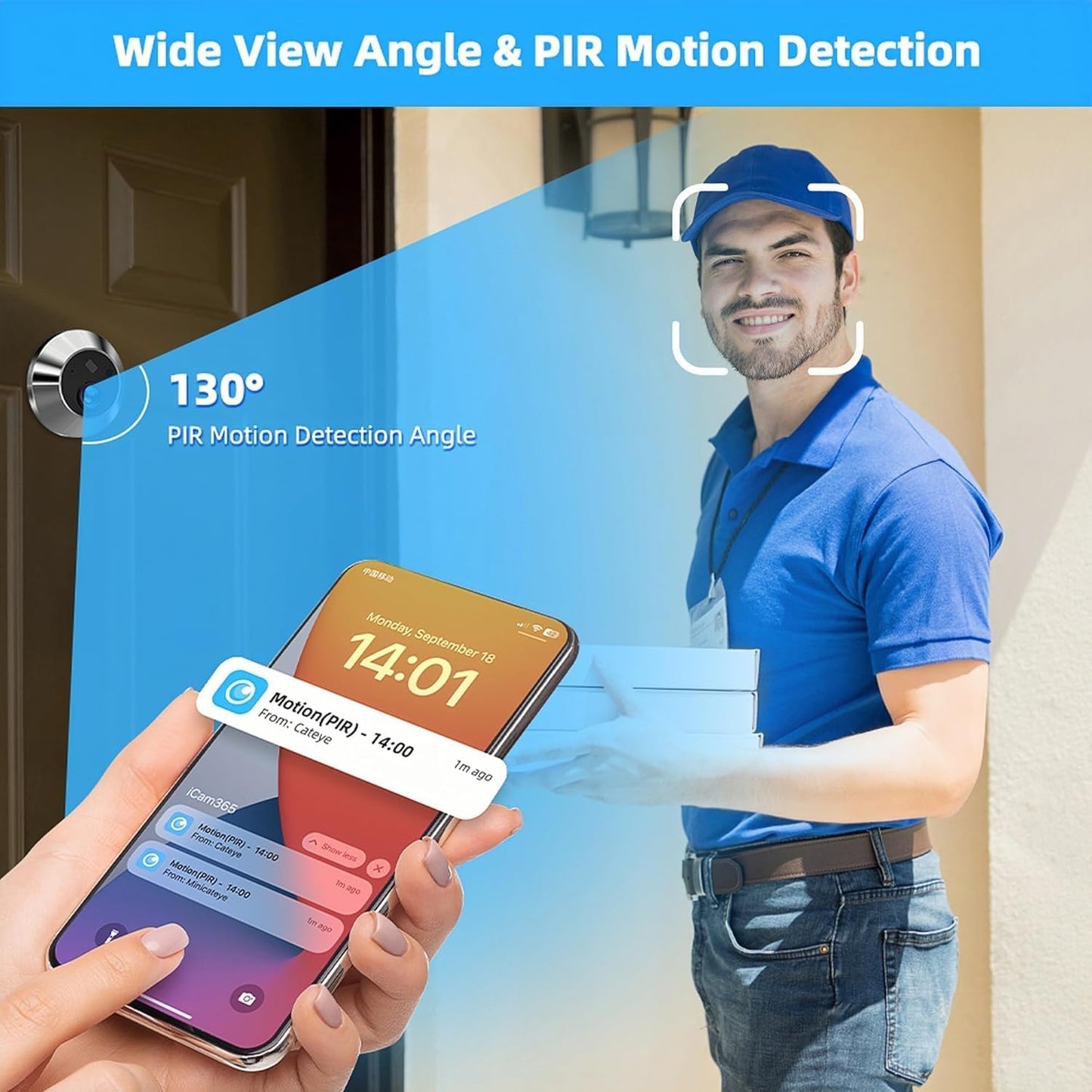 Zunate Door Peephole Camera, 4.3 inch LCD Screen 120 Wide Angle Visual Doorbell Digital Door Viewer, Door Peephole Viewer Video Doorbell 1080P Camera with PIR Motion Detection