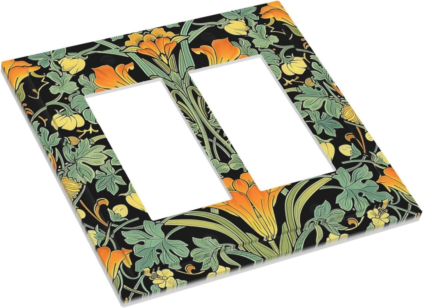 Decorative Outlet Covers William Morris Vintage Floral Green Yellow 2 Gang Double GFCI Rocker Electrical Wall Panels Light Switch Cover Plate for Bedroom Home Decor