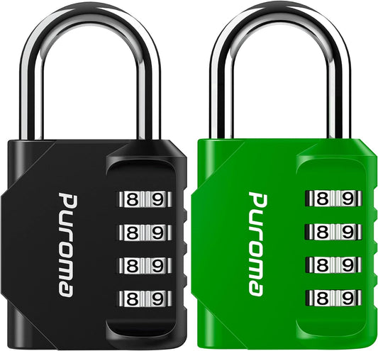 Puroma 2 Pack Combination Lock for Locker 4 Digit Outdoor Waterproof Padlock for School, Gym, Sports, Fence, Toolbox, Gate, Case, Outdoor, Hasp Storage, Cabinets(Green & Black)
