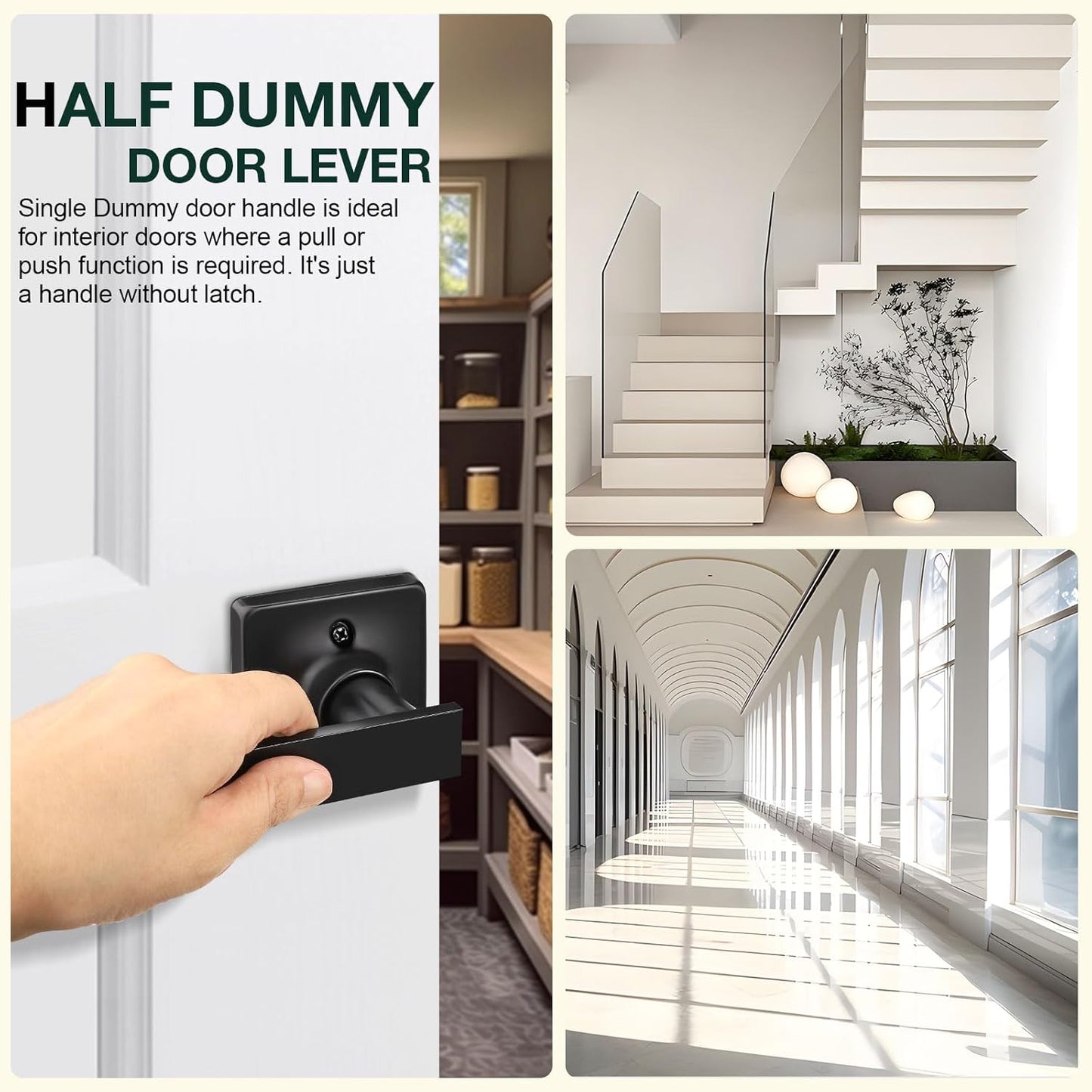 GOBEKOR 4 Pack Single Dummy Door Levers Matte Black Handles for Closet Half Dummy Levers Square Door Handle Pulls