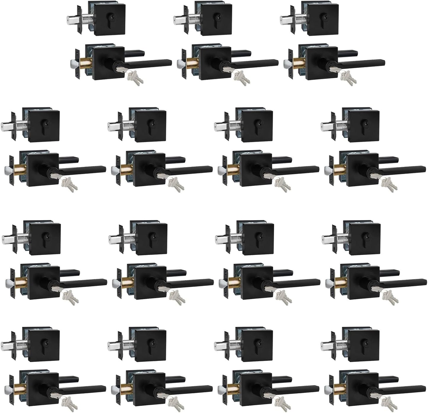 Keyed Entry Door Handle with Single Cylinder Deadbolt, Keyed Alike(Same Keys Only Per Set) Front Door/Exterior Door Lever Lockset, Matte Black, 15 Sets of Locks with 15 Sets of Different Keys