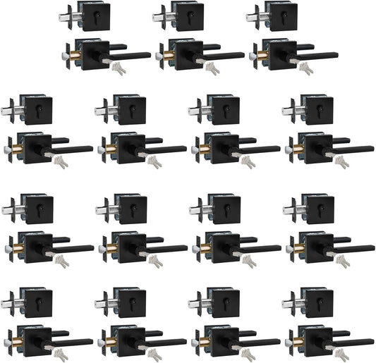 Keyed Entry Door Handle with Single Cylinder Deadbolt, Keyed Alike(Same Keys Only Per Set) Front Door/Exterior Door Lever Lockset, Matte Black, 15 Sets of Locks with 15 Sets of Different Keys