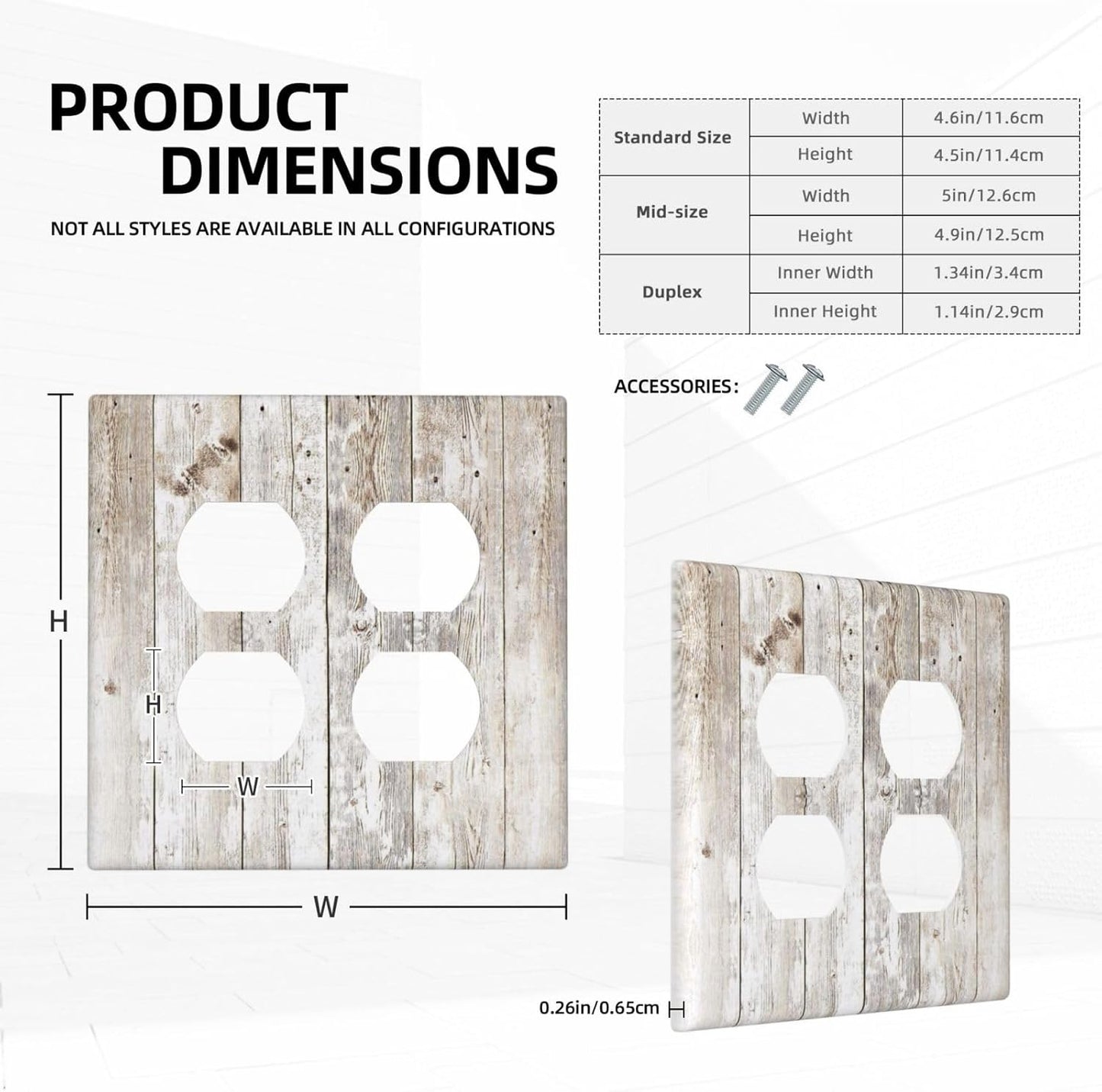 Vintage Light Wood Retro Rustic White Gray Oak Print Outlet Covers 2 Gang Double Duplex Decorative Light Switch Covers Electrical Wallplates Socket Faceplate for Farmhouse Home Decor