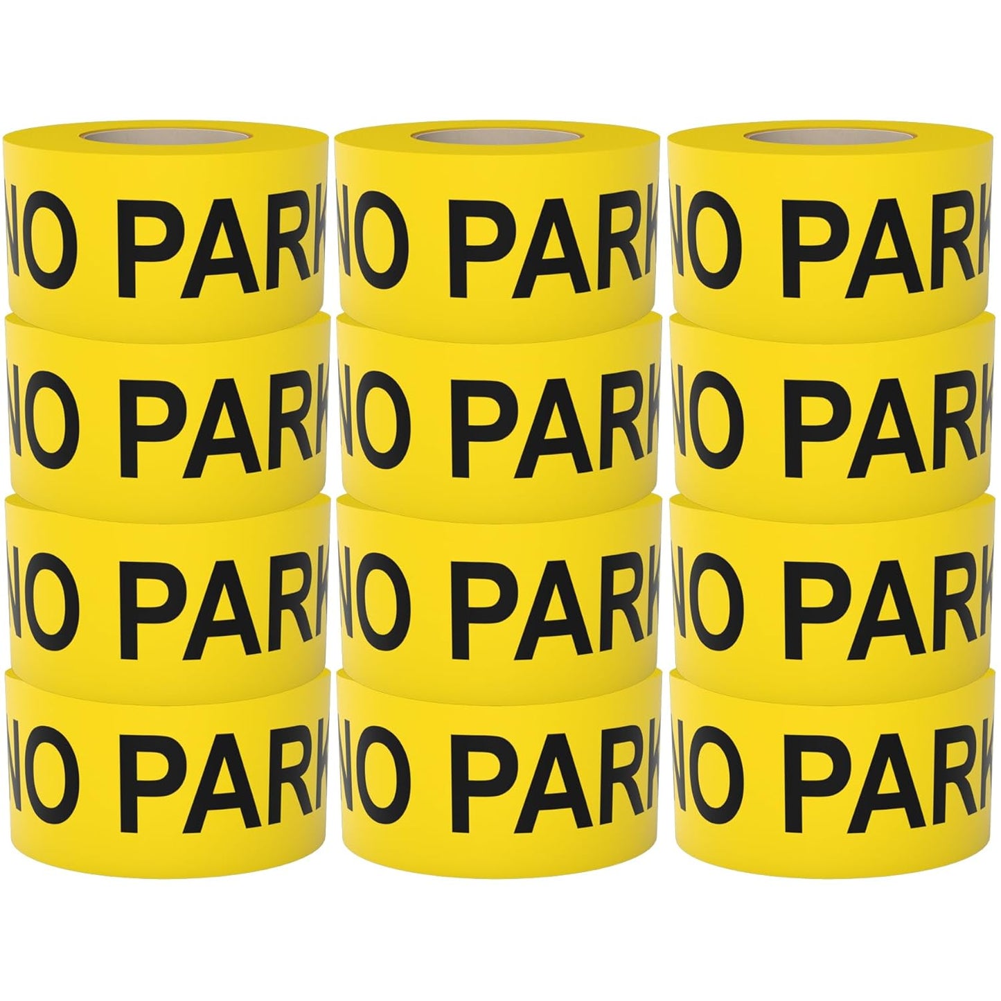 Caution No Parking Tape 12 Pack 3 inch X 1000 feet • Bright Yellow with a Bold Black Print for High Visibility • 3 in. Wide for Maximum Readability • Tear Resistant