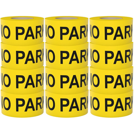 Caution No Parking Tape 12 Pack 3 inch X 1000 feet • Bright Yellow with a Bold Black Print for High Visibility • 3 in. Wide for Maximum Readability • Tear Resistant