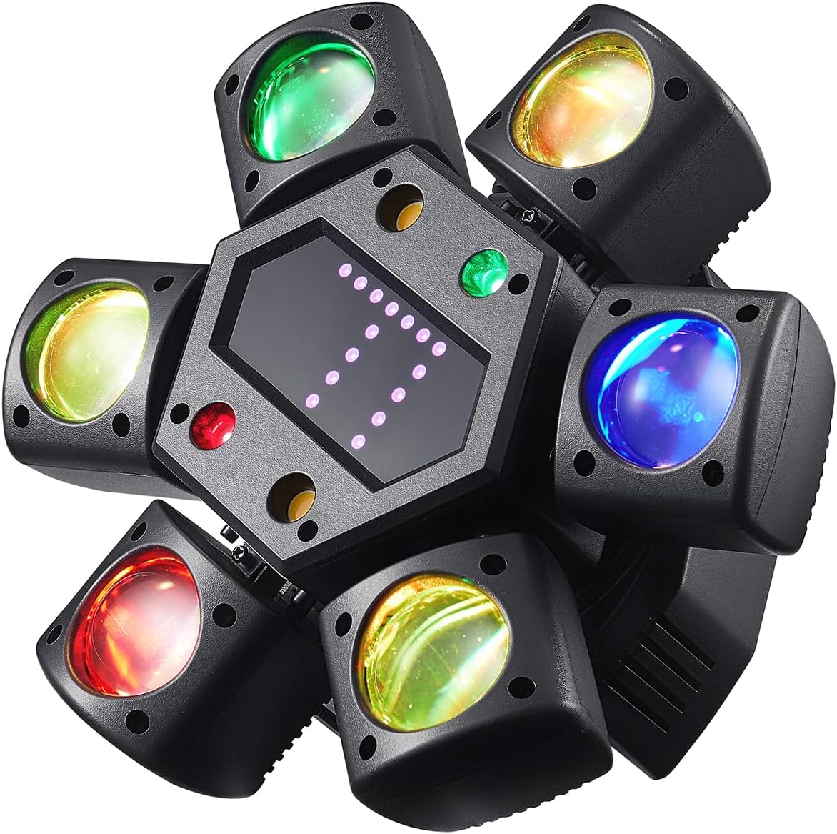 Mini Moving Head DJ Lights, 6-Arm Disco Lights with Remote Control 80w RGBW 4in1 LED DJ Stage Lighting Sound Activated DMX 512 Control for Disco Club Wedding Party Christmas