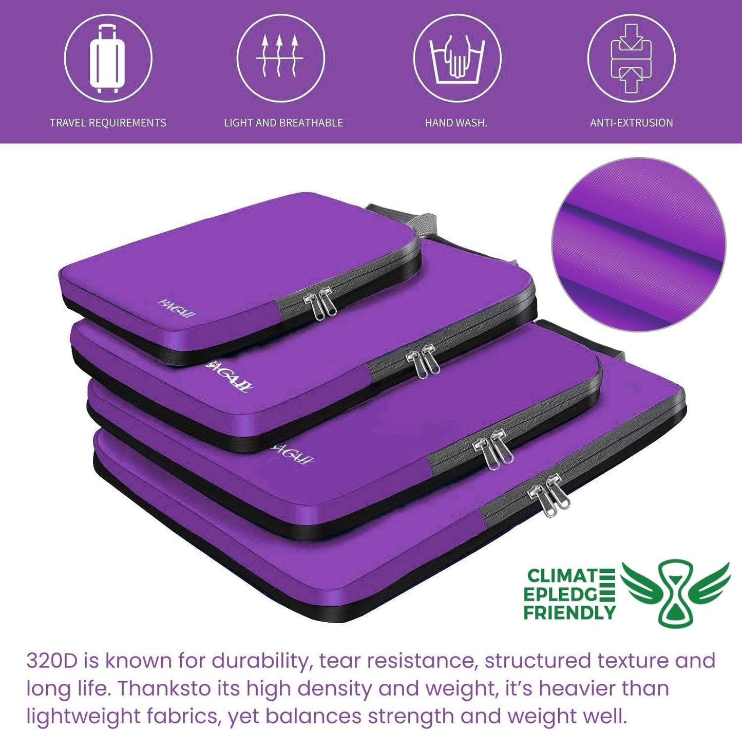 BAGAIL 4 Set/6 Set/8 Set Compression Packing Cubes Travel Accessories Expandable Packing Organizers (Cloth Pattern, 4-Purple)