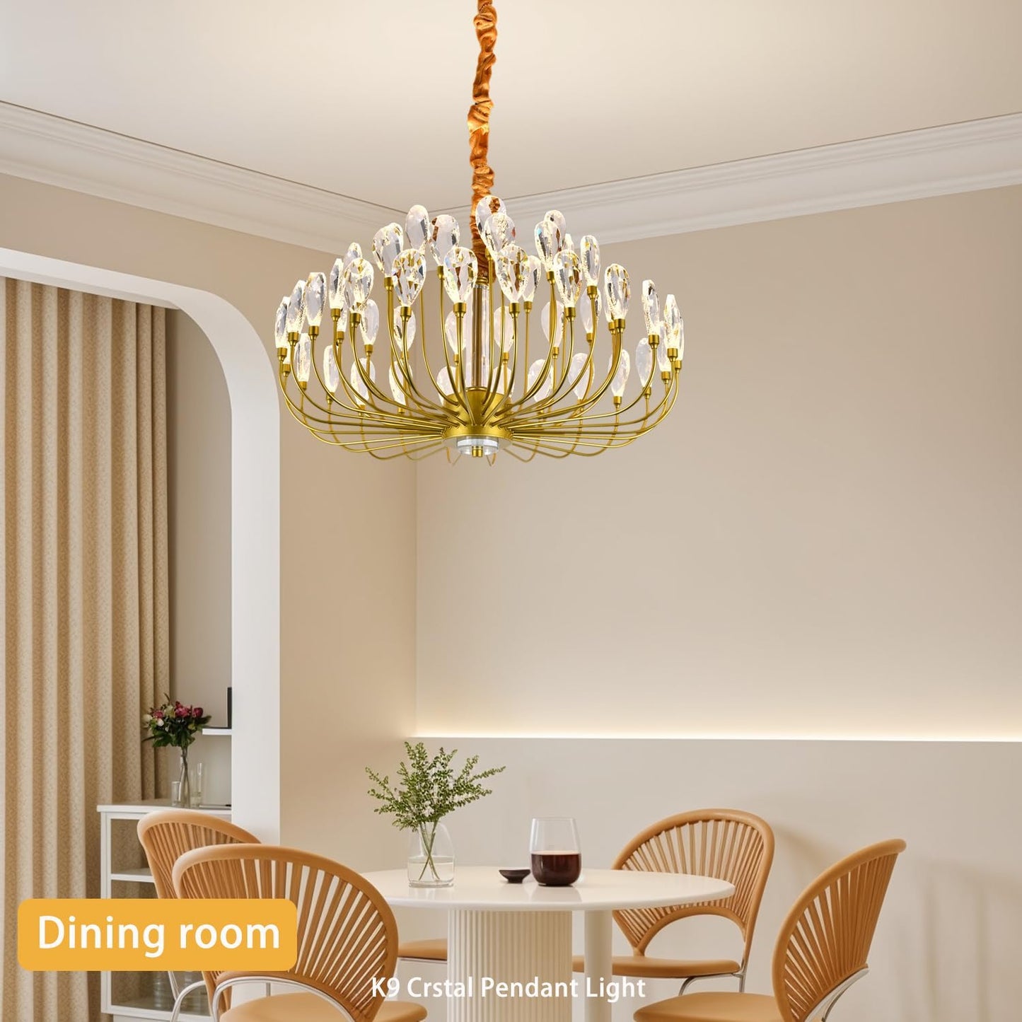 Crystal Gold Chandelier Modern Round Ceiling Pendant Light Fixture Led Tree Branch Chandeliers for Living Room Dining Room Kitchen Bedroom Hotel