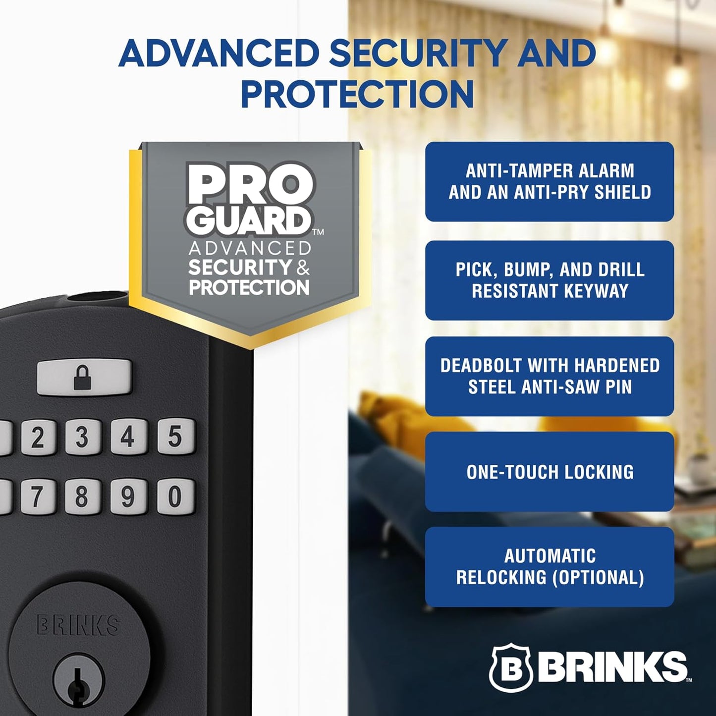 BRINKS Security Door Locks, High-Security Keyless Entry, Smart Electronic Door Lock with Deadbolt, Up to 50 Codes, Automatic Locking (Deadbolt & Passage Lever, Matte Black)