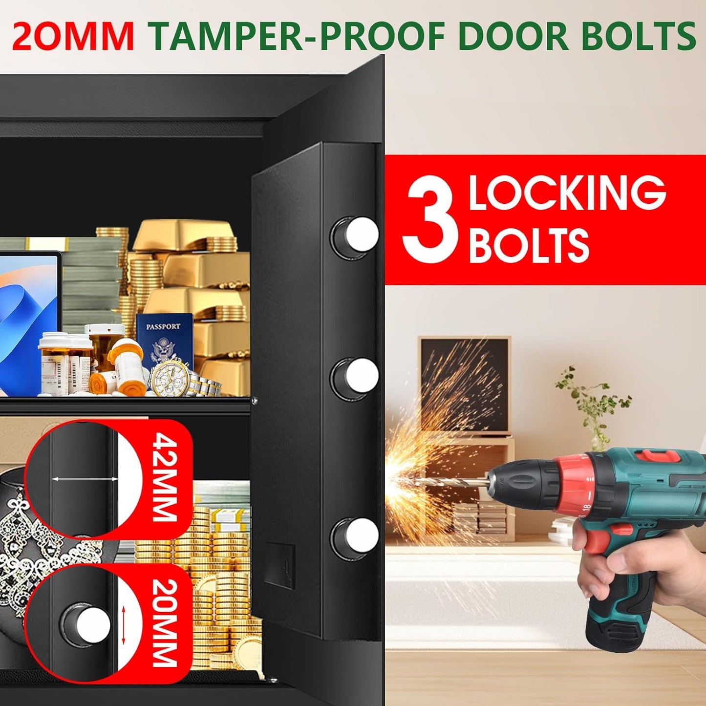 3.3 Cubic Feet Large Fireproof Safes for Home Use, Anti-Theft Digital Security Safe Box With Programmable Keypad & Spare Keys, Home Safes Water and Fireproof for Documents Money Valuables