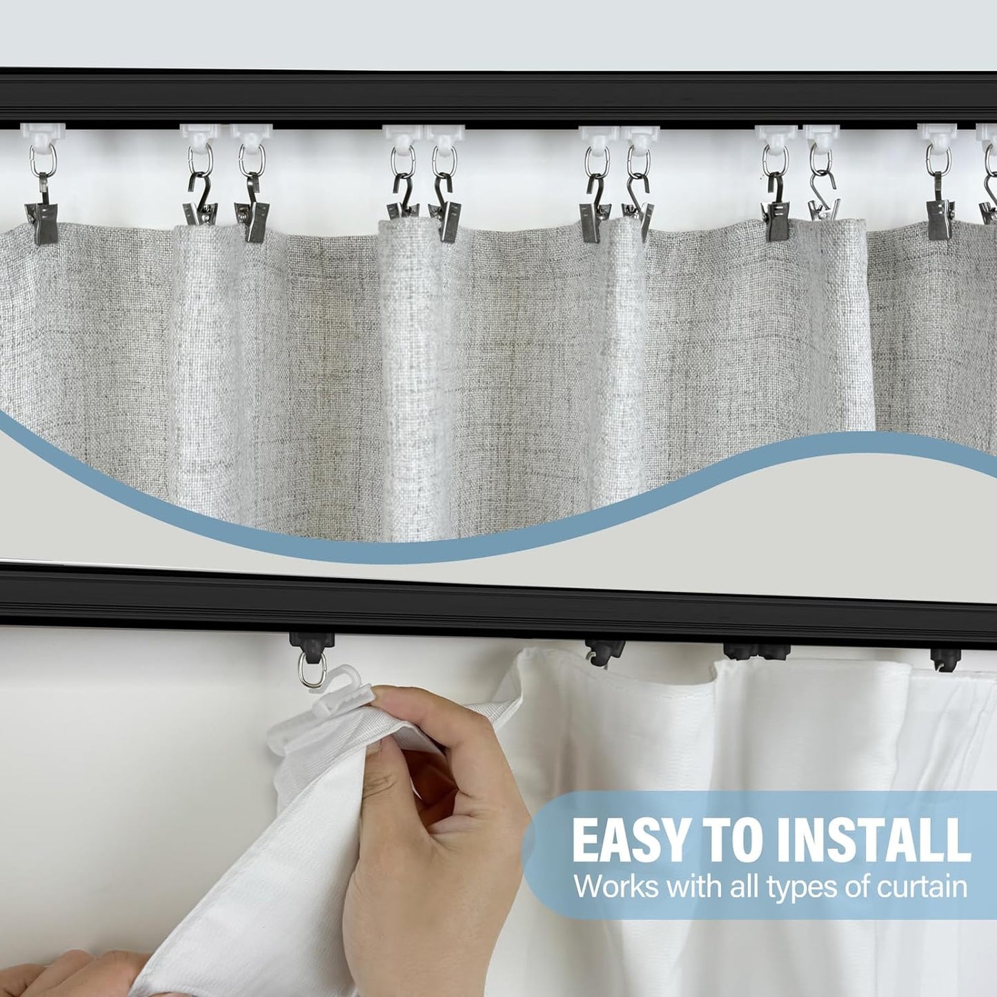 Curtain Track Ceiling Mount heavy duty sliding Curtains Tracks rails Rod System Room Divider with clips 12-15ft Black