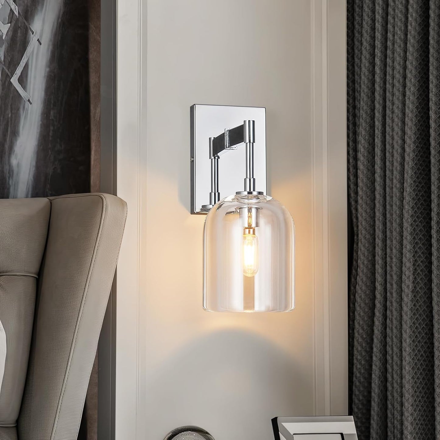 Modern Crystal Wall Sconces Set of Two Indoor Chrome Wall Lamp Vanity Wall Lighting for Bathroom Bedroom Living Room Stair（2Pack）