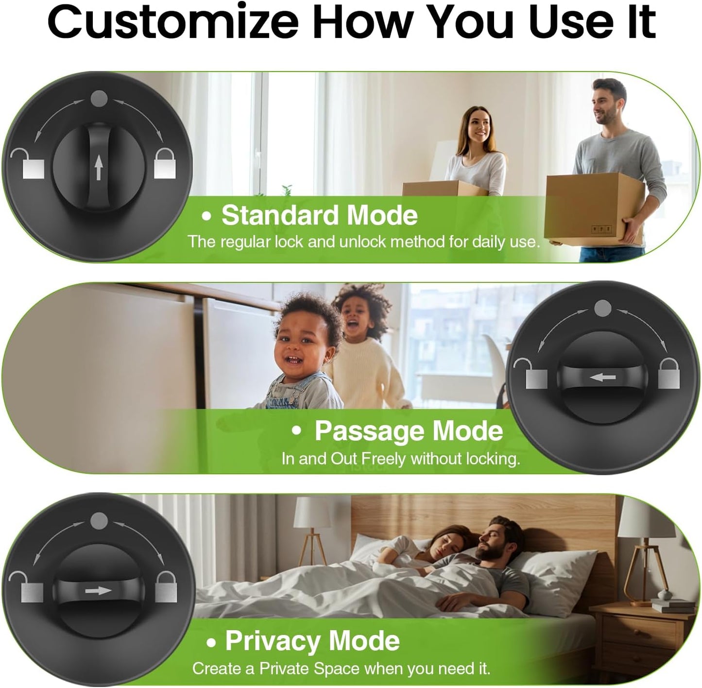 GHome Smart Fingerprint Door Lock, 3 in 1 Smart Fingerprint Door Knob with App Control & Key, Auto Lock, Biometric Thumbprint Door Locks for Bedroom, Garage, Home & Office