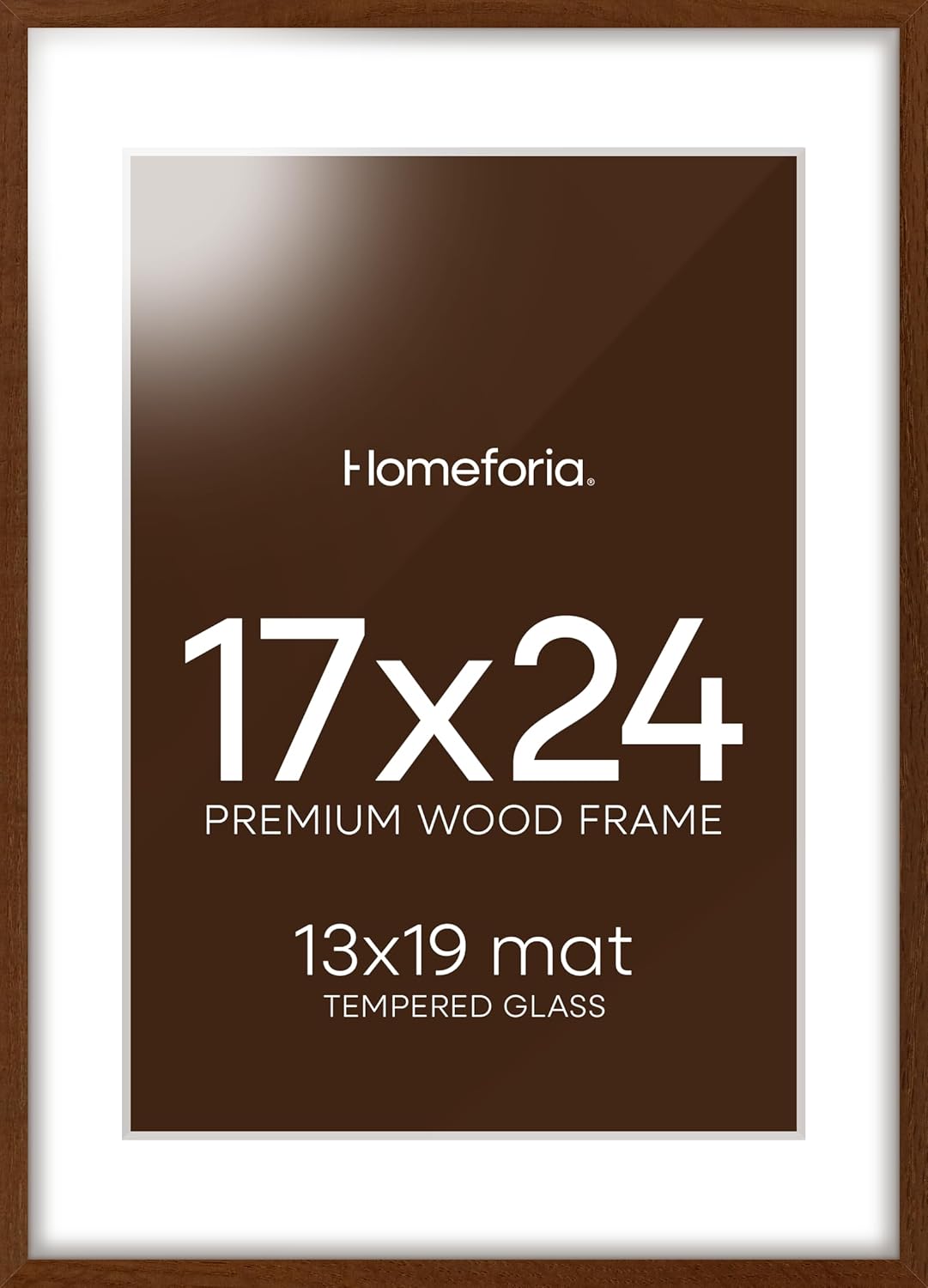 Homeforia 17x24 Picture Frame Brown, High End Dark Oak 17x24 Poster Wood Frame with Mat 13x19 for Photo, 17 x 24 Wooden Walnut Frame Matted to 13 x 19, 24x17 Frames, Tempered Glass, Wall Kit, Set of 1