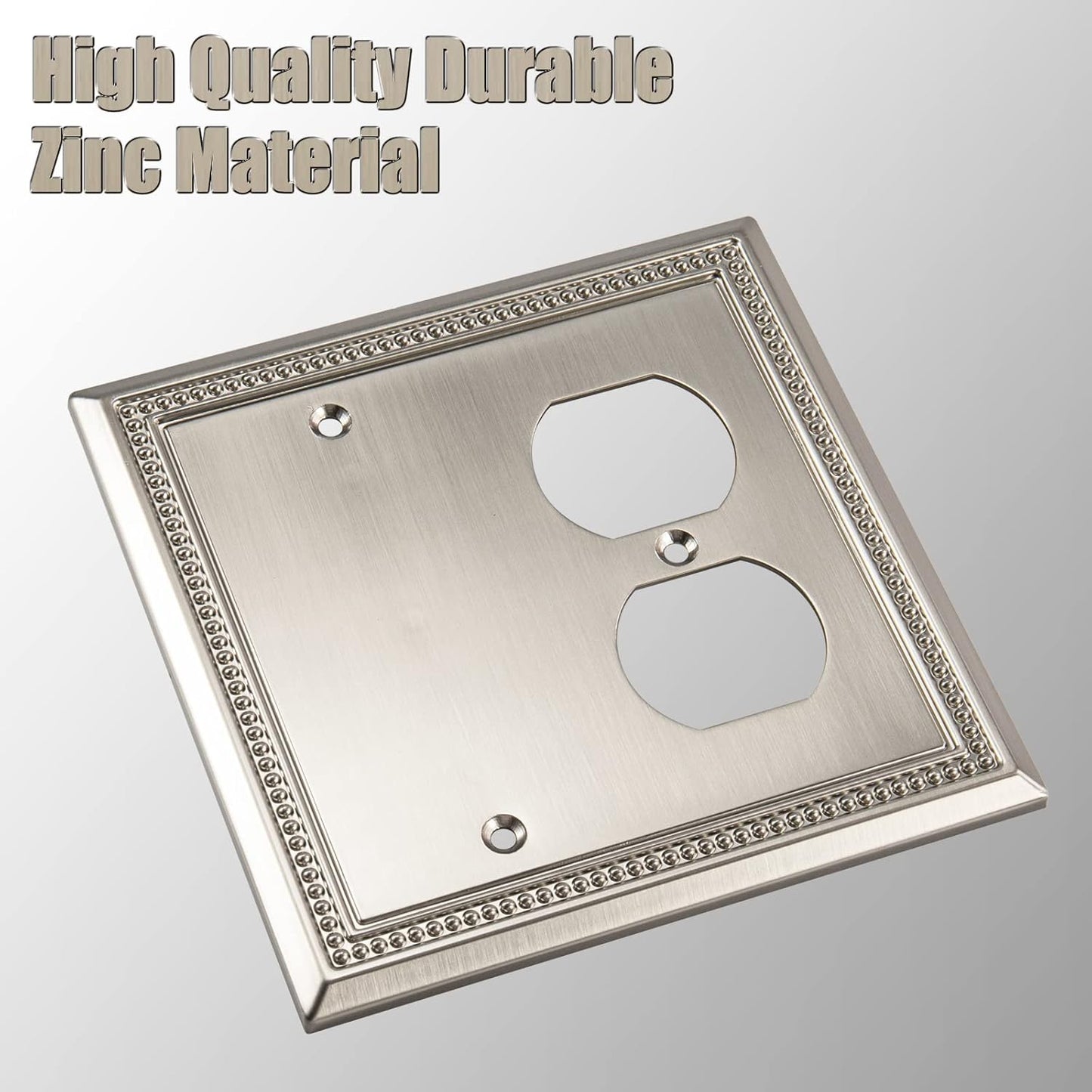 Henne Bery Sunken Pearls Heavy Duty Decorative Wall Plate Switch Plate Outlet Cover (Blank/Duplex, Satin Nickel)