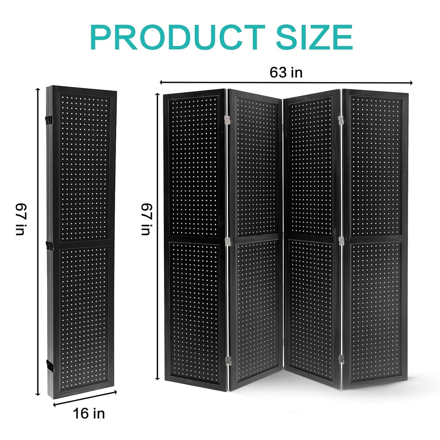 Babion 4 Panel Pegboard Display, Peg Board Room Divider Freestanding Folding Privacy Screens Display Stand for Craft Shows (Black)