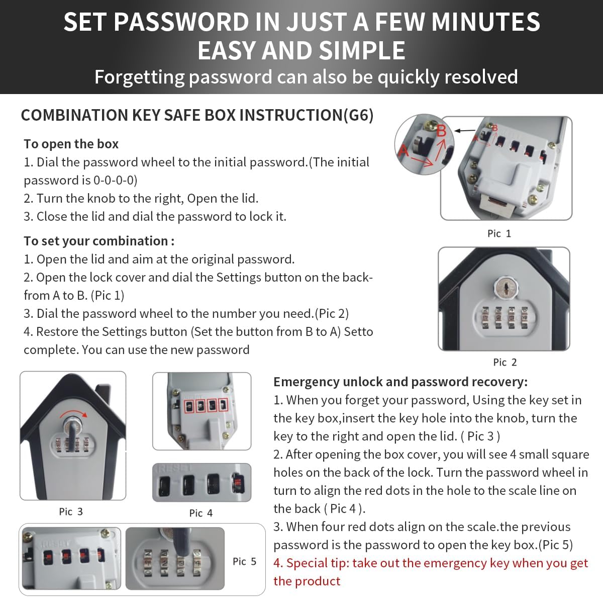 Key Lock Box with Combination lock & Key lock, Portable Large Capacity Key Storage Box Wall Mounted, Resettable Code, Waterproof Security Lock Box for Home, Office, Garage, Realtors Black(1 Pack)