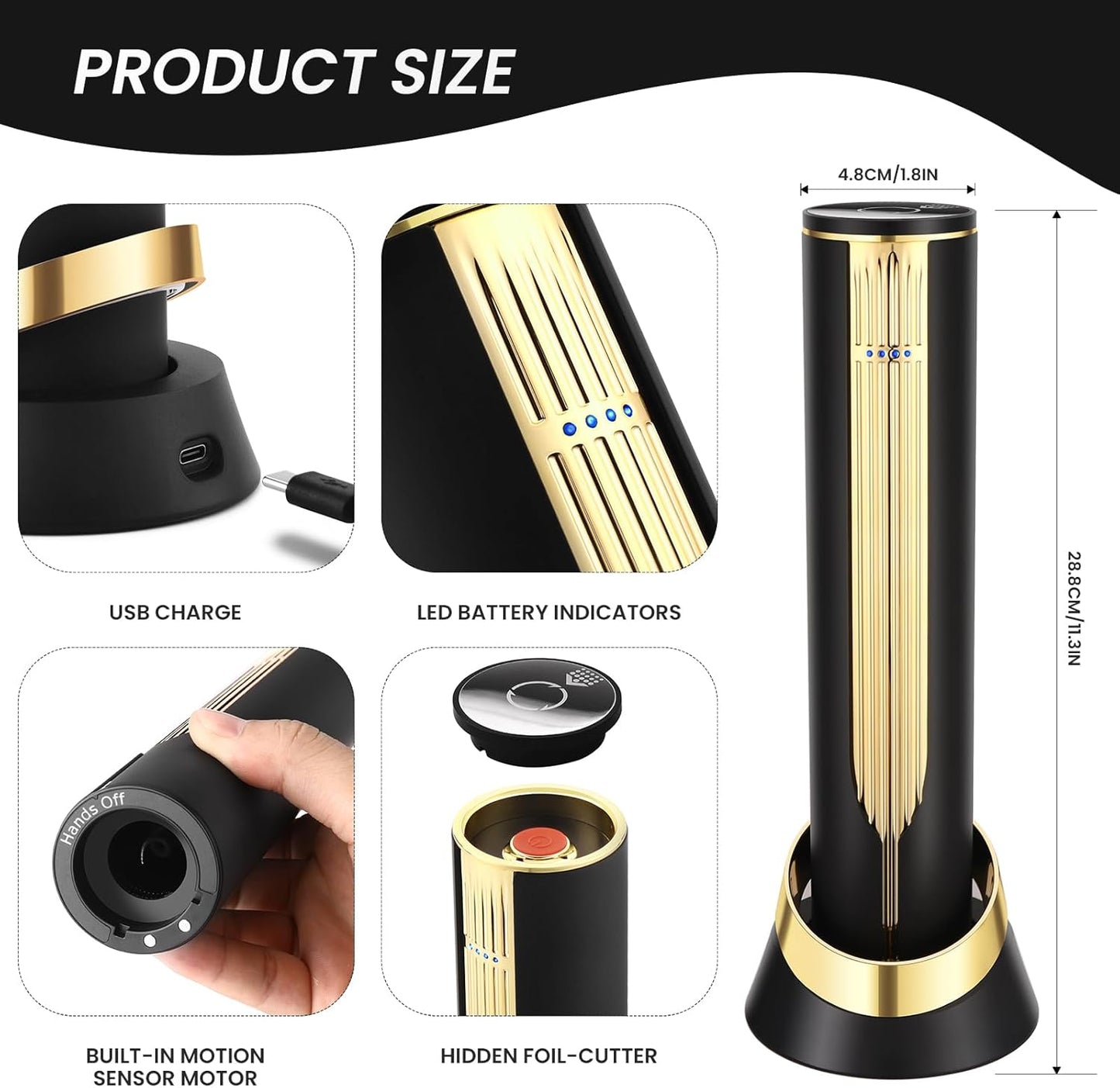 Electric Wine Bottle Opener with Charging Base & Built-in Foil Cutter – Rechargeable Intelligent Touch-Activated Automatic Corkscrew – Luxury Christmas Wine Gifts for Women, Men, Seniors