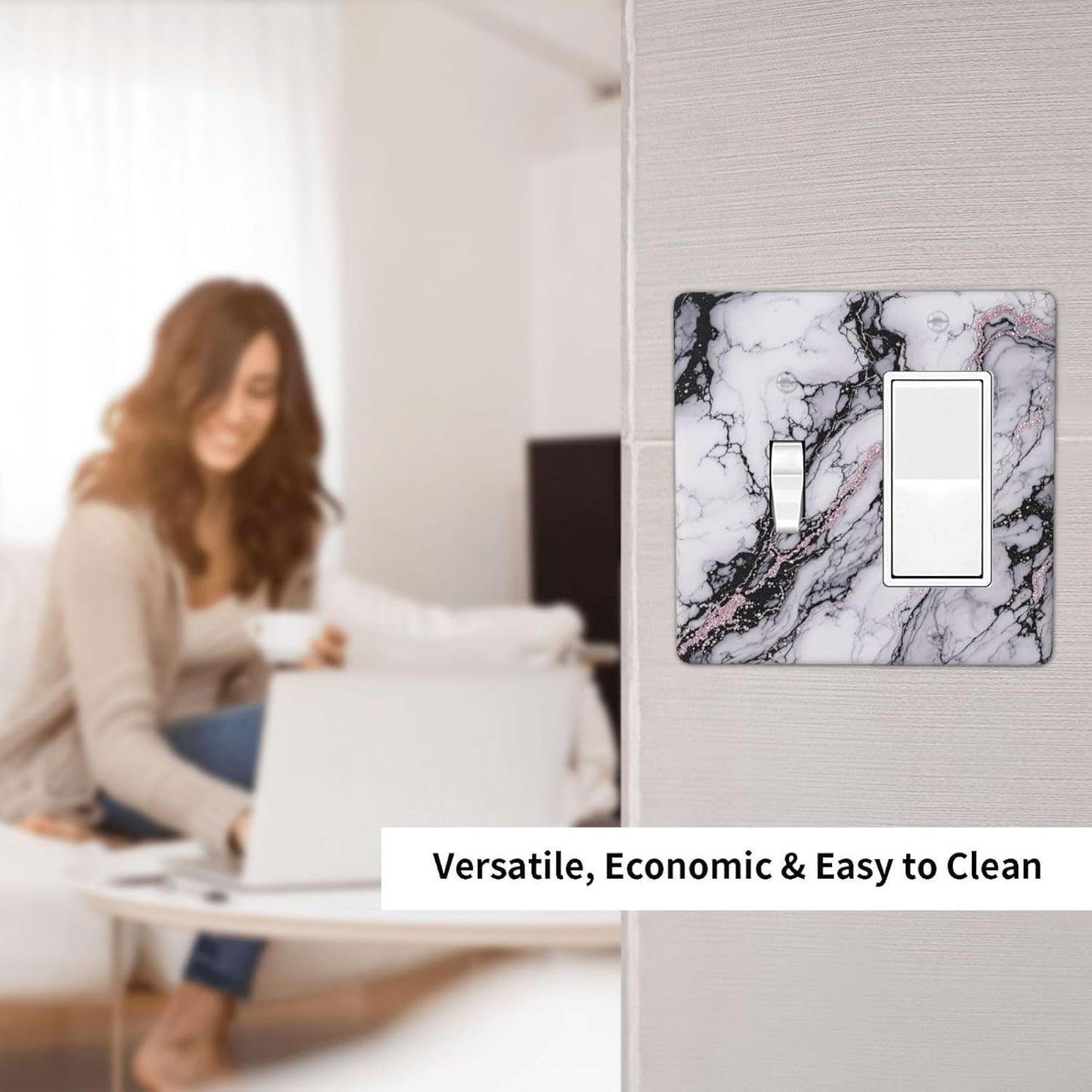 Outlet Covers White Marble Pattern Black Lines Pink Lines 1 Toggle 1 Rocker Combination Decorative Wall Plate Electrical Switch Plates Light Switch Cover Plate for living Room Office Decor