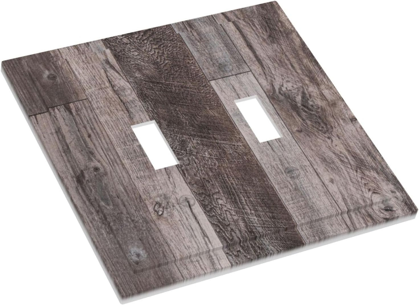 Decorative Switch Plates Rustic Dark Grey Wood Retro Country Wooden 2 Gang Double Toggle Outlet Light Switch Cover Wall Plate Electrical Faceplate for Farmhouse Cabin Decor
