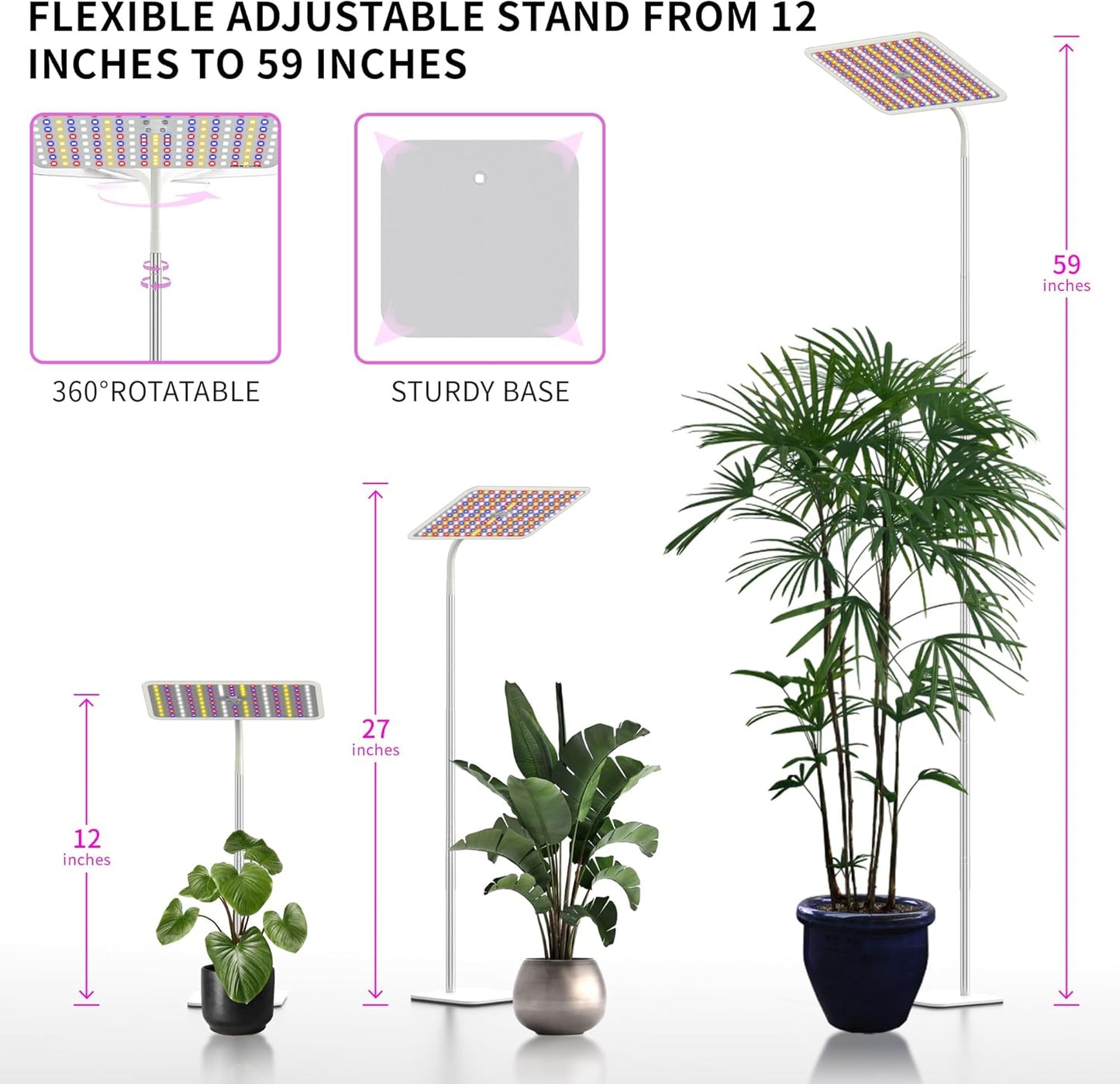 BESTVA 18W Grow Lights for Indoor Plants with Stand, Full Spectrum LED Plant Light for Indoor Plants,12-59 Inches Height Adjustable Growing Lamp with Auto On/Off Timer 4H/8H/12H, 4 Dimmable Brightnes
