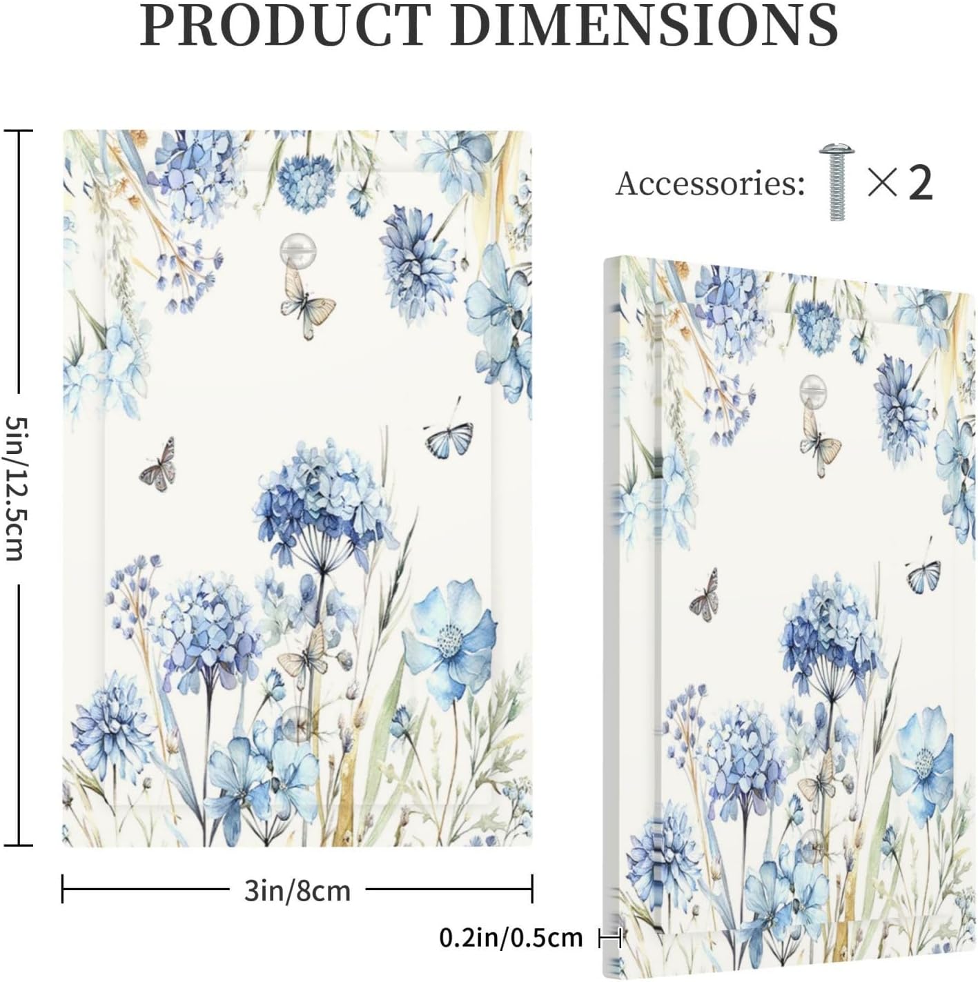 Light Switch Cover Plate Blue Floral Hydrangea Plants 1 Gang No Device Blank Electrical Wall Plates Faceplate Decorative Switch Plate for Bedroom Home Decor