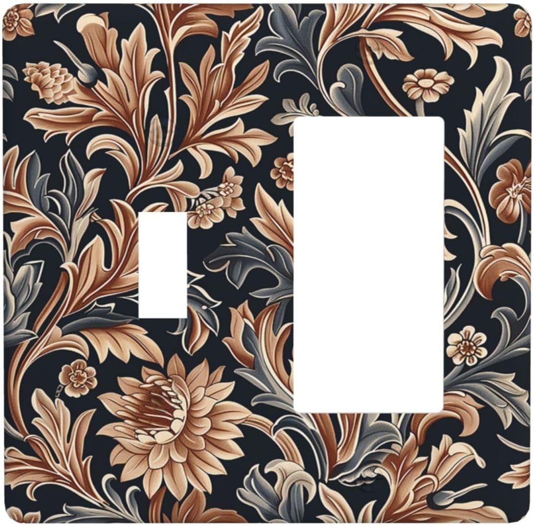 Outlet Covers Vintage Grey Plant Leaves Brown Flowers 1 Toggle 1 Rocker Combination Decorative Wall Plate Electrical Switch Plates Light Switch Cover Plate for Bedroom Home Decor