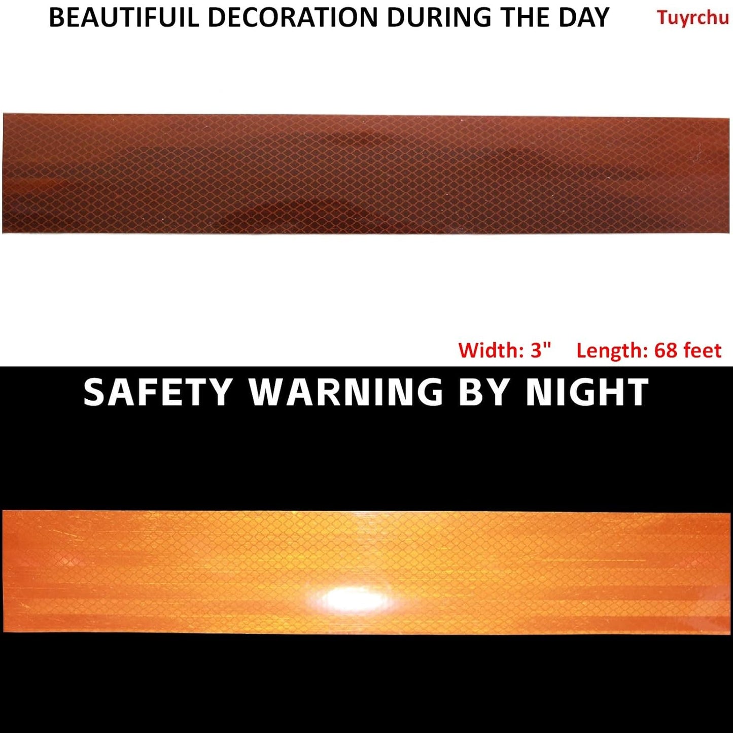 Non Fading Reflective Tape Brown 3 inch, Outdoor Waterproof High Visibility Warning Industrial Marking Tape, Safety Stickers (68 feet)