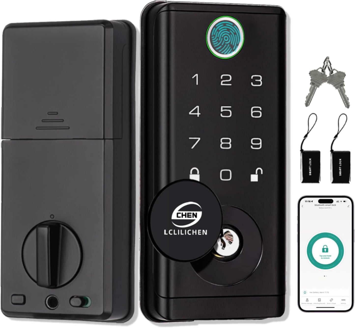 Smart Door Lock, Keyless Entry Deadbolt with Fingerprint, Biometric Electronic Door Lock with Keypad & App Control, Easy Installation for Front Door, Home, Office