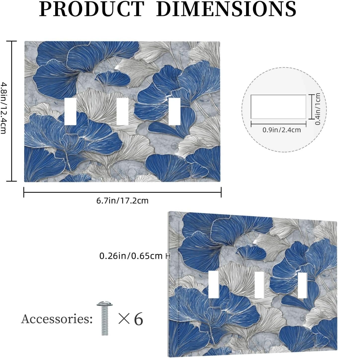 Abstract Blue Marble Plant Leaves 3 Gang Triple Toggle Decorative Light Switch Covers Electrical Faceplate Switch Plates for Bathroom Kitchen Home