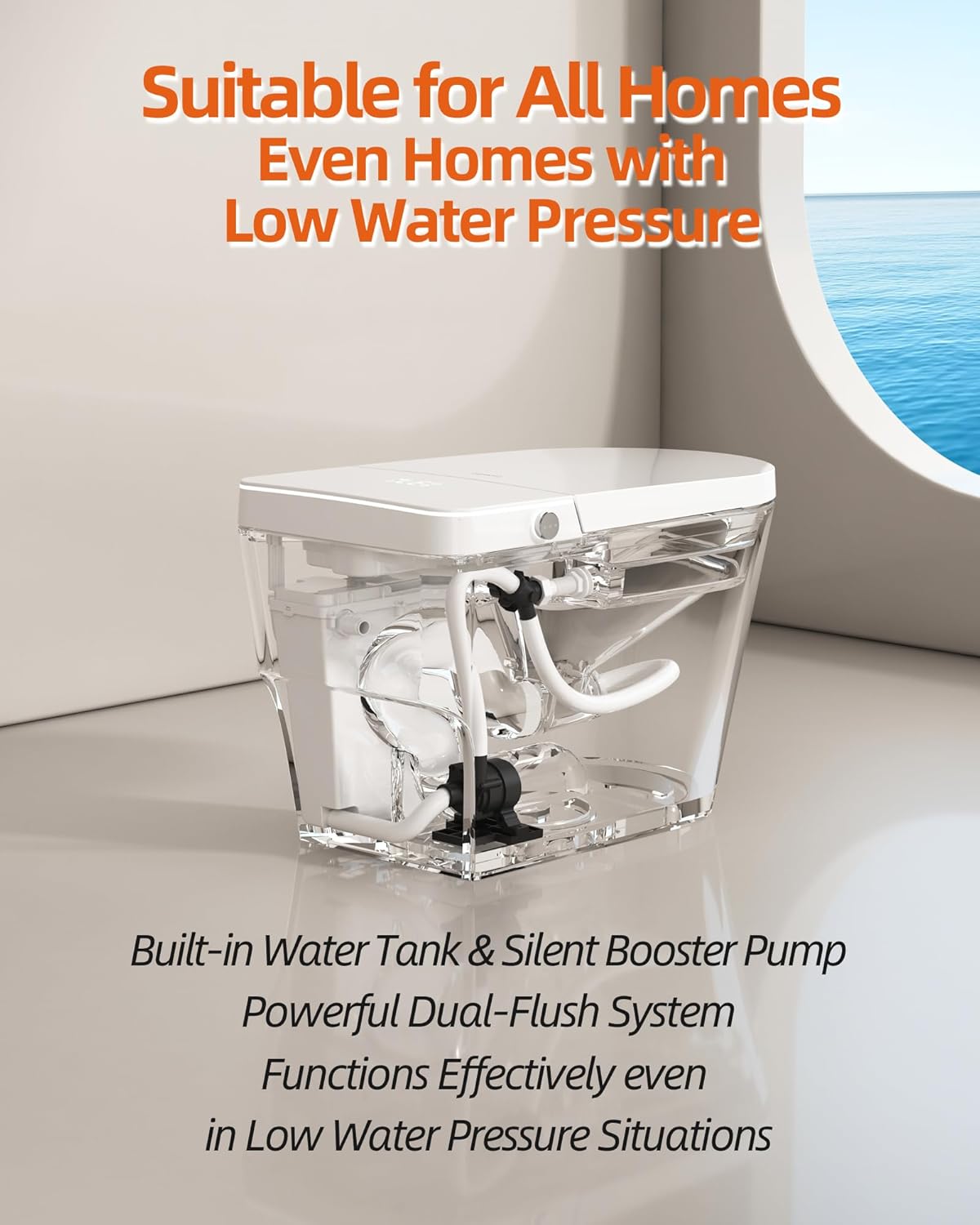 Smart Toilet with Bidet Built in, Luxury One Piece Elongated Bidet Toilet with Auto Close & Flush, Foot Sensor to Open/Close/Flush, Heated Seat, Massage Wash, Night Light, Remote Control