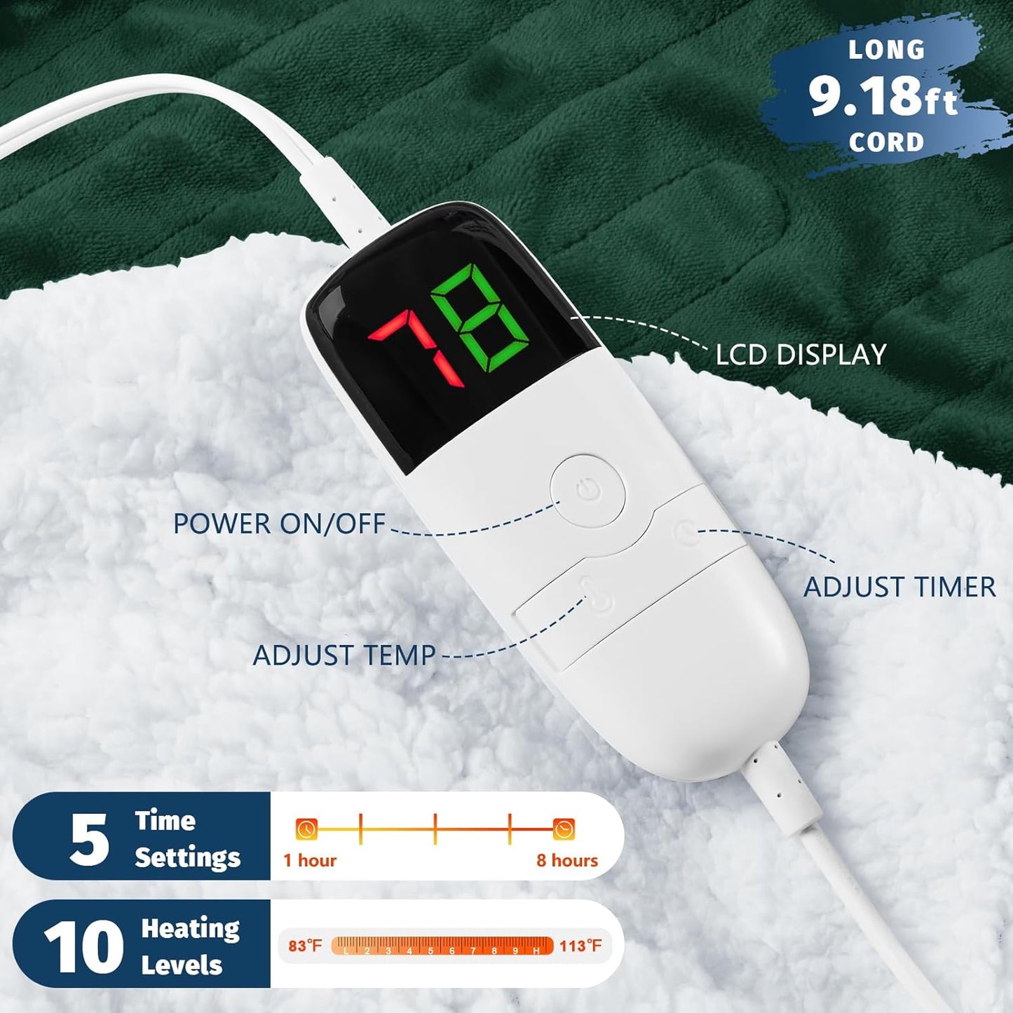 BOMOVA Heated Electric Blanket Full Size - 72" x 84" Heating Blanket with 10 Heating Levels & 8 Hours Auto Off, Warm Flannel Blanket, Christmas Birthday Gifts for Women