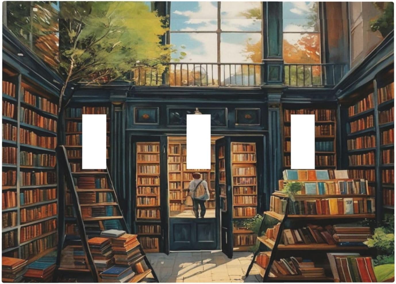 Library With A Lot Of Books Light Switch Covers 3 Gang Triple Toggle Wall Plate Decorative Switchplate Electrical Faceplate for Farmhouse Living Decor