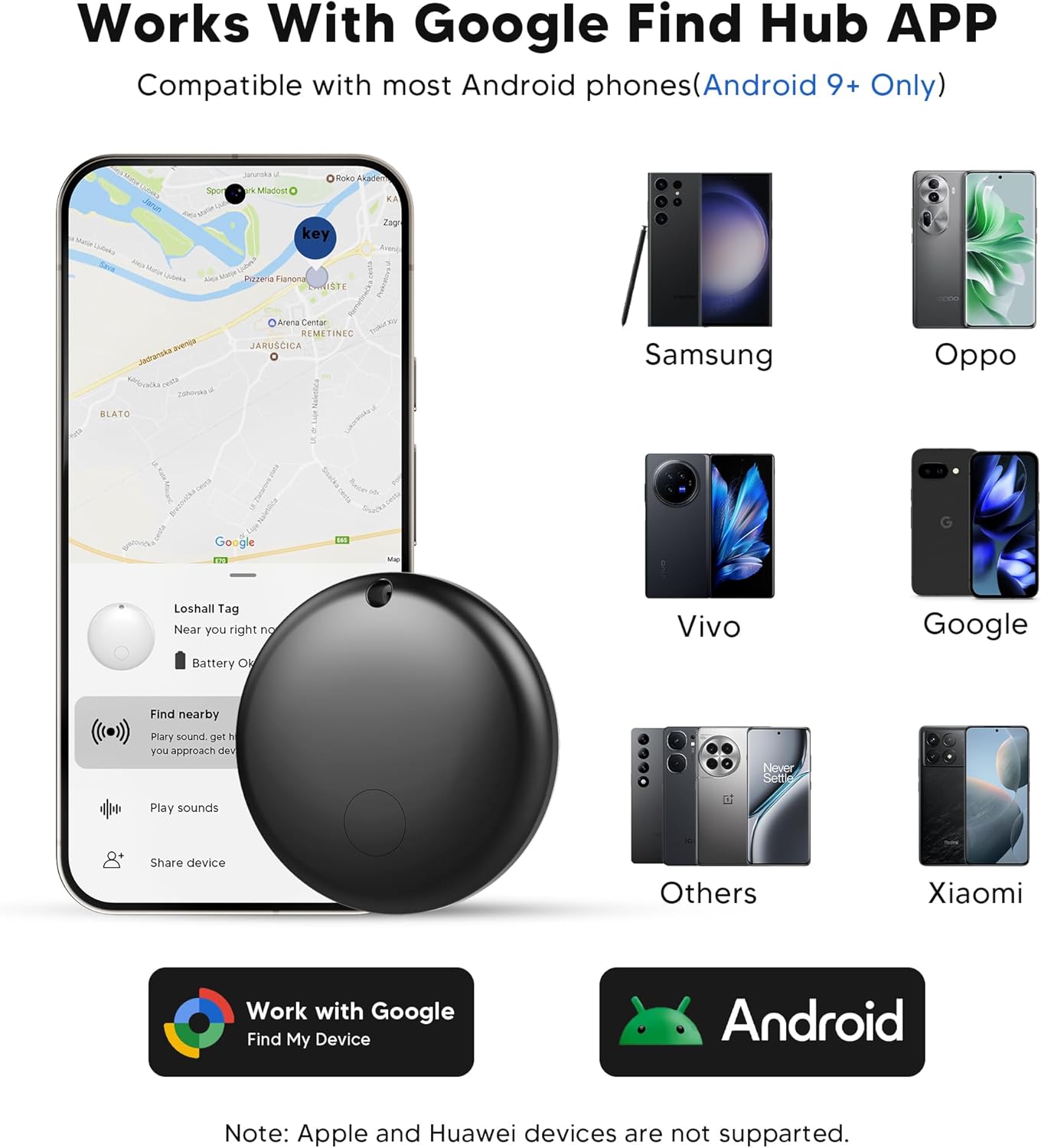 Air Tracker Tag for Android Smart Tag（Not for iOS）Tags-4 pack Android Work with Google Find Hub App Key Finder Bluetooth Tracker Item Locator for Keys, Luggage, Backpack, etc. (Black & White, 4 Pack)