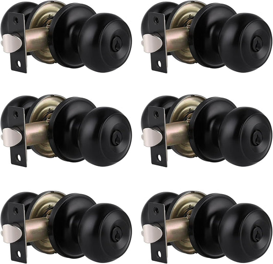 Gobrico Flat Ball Entry Door Locks Keyed-Alike Door Locksets with Same Keys in Black-Pack of 6