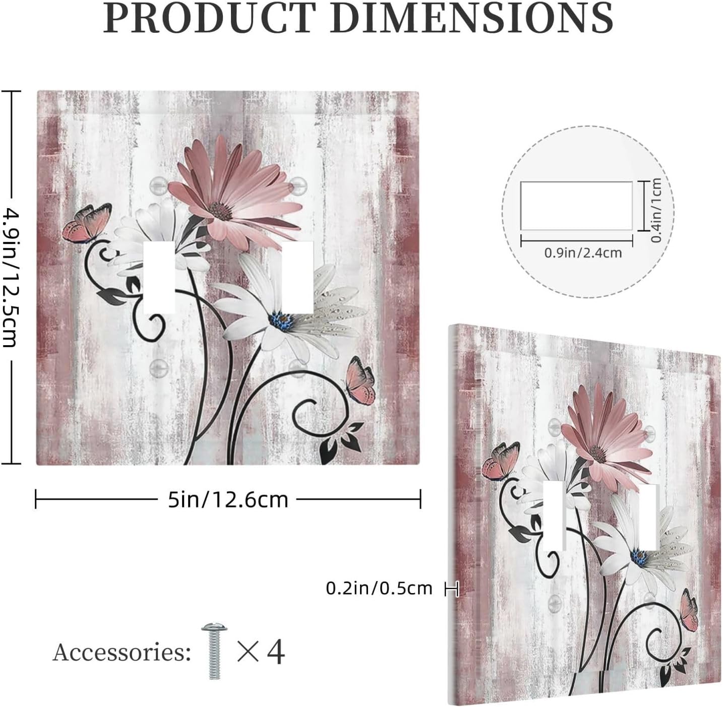 Decorative Switch Plates Pink White Daisy Butterfly Wood Grain 2 Gang Double Toggle Outlet Light Switch Cover Wall Plate Electrical Faceplate for Farmhouse Bathroom Decor