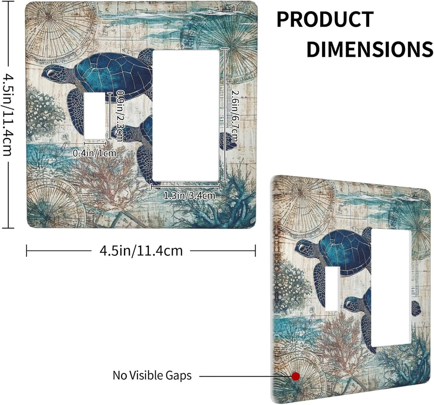 Blue Green Sea Turtle Tropical Ocean Coral Nautical Map Outlet Covers 1 Toggle 1 Rocker Combination Decorative Wall Plate Electrical Switch Plates Light Switch Cover Plate For Bed Room Bathroom Decor