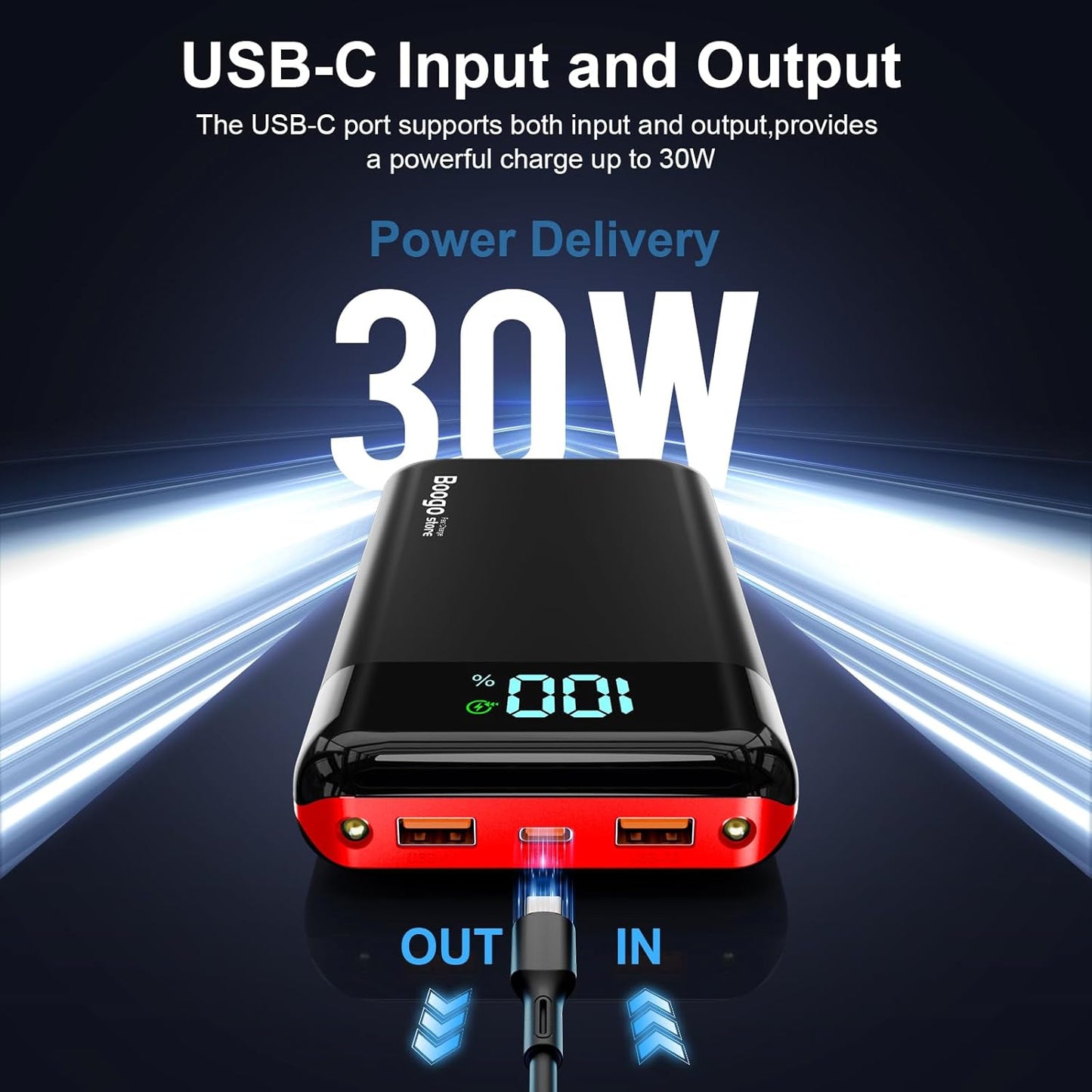 Portable Charger Power Bank 52800mAh Powerbank PD 30W and QC 4.0 Fast Charging Built-in Bright Flashlight LED Display 2 USB 1Type-C Output External Battery Pack for iPhone,Samsung