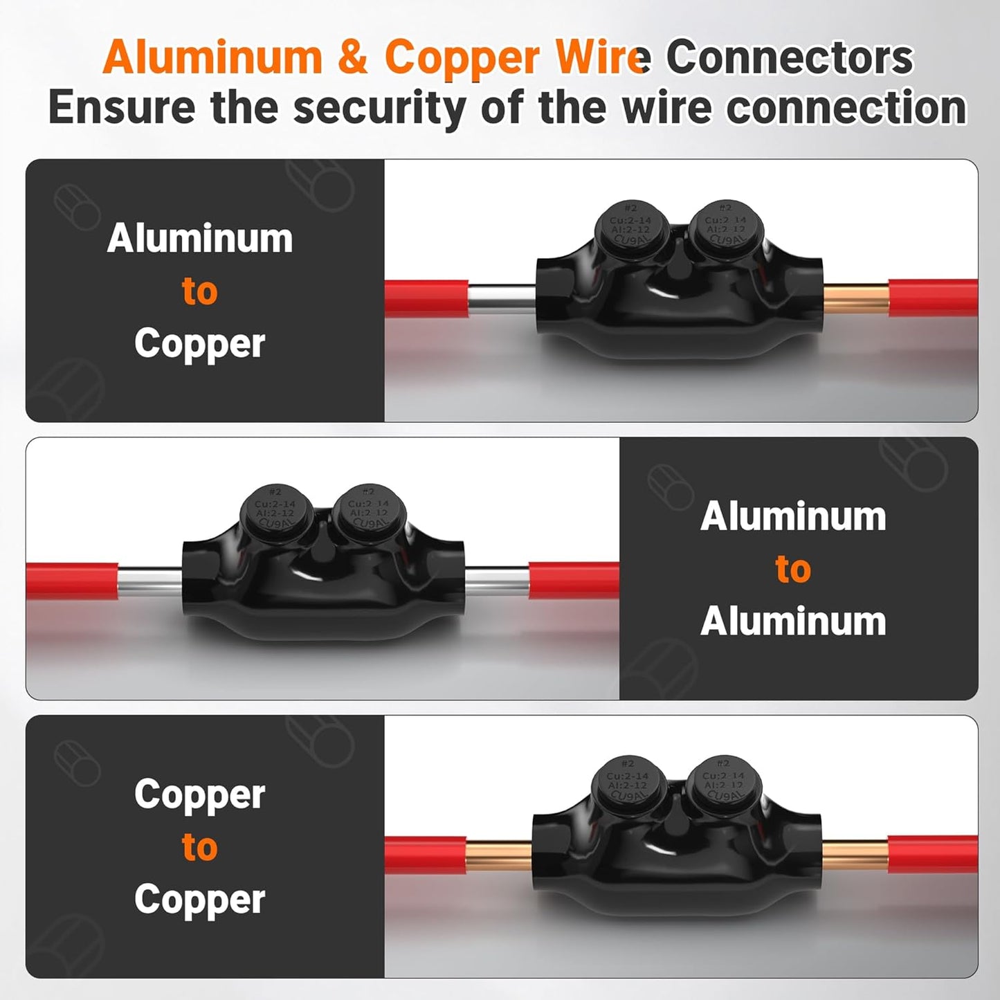Joinfworld 2 Port Inline Splice Connector 2-14 AWG Aluminum to Copper Wire Connectors Insulated Wire Connectors UL Listed Wire Cable Connectors with 5/32" Slotted Allen Hex - 6 Pack