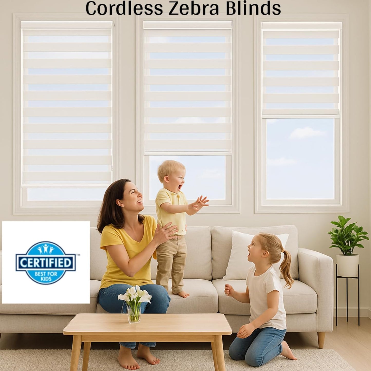 ShadesU Cordless Zebra Blinds for Windows, 23" W x 72" H, White, Dual Layer Free-Stop Zebra Shades, Light Control for Day and Night, Sheer Blinds for Indoor Windows, Bedroom, Kitchen