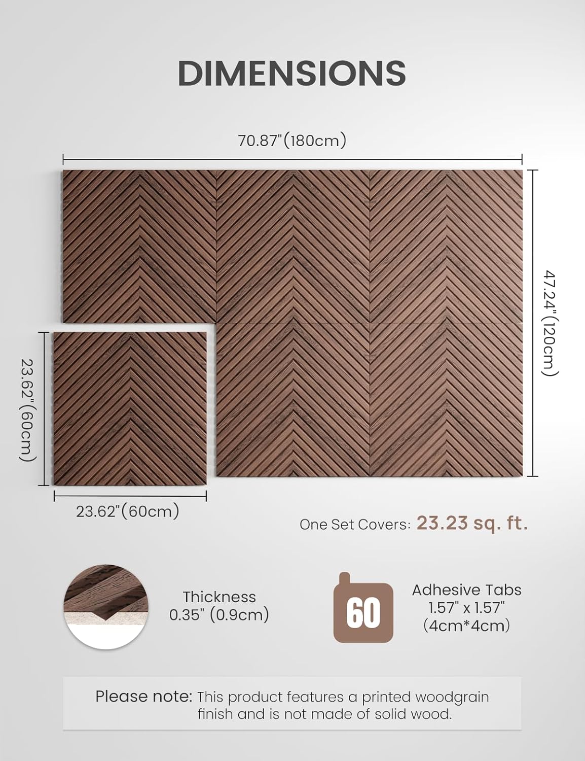 Large Felt Bulletin Board,Cork Board Alternative 70.87'' x 47.24'' Art Acoustical Wall Panels-6 Pack with 60 Adhesive Tabs,for Recording Studio/Home Offices-Walnut/Pyramid