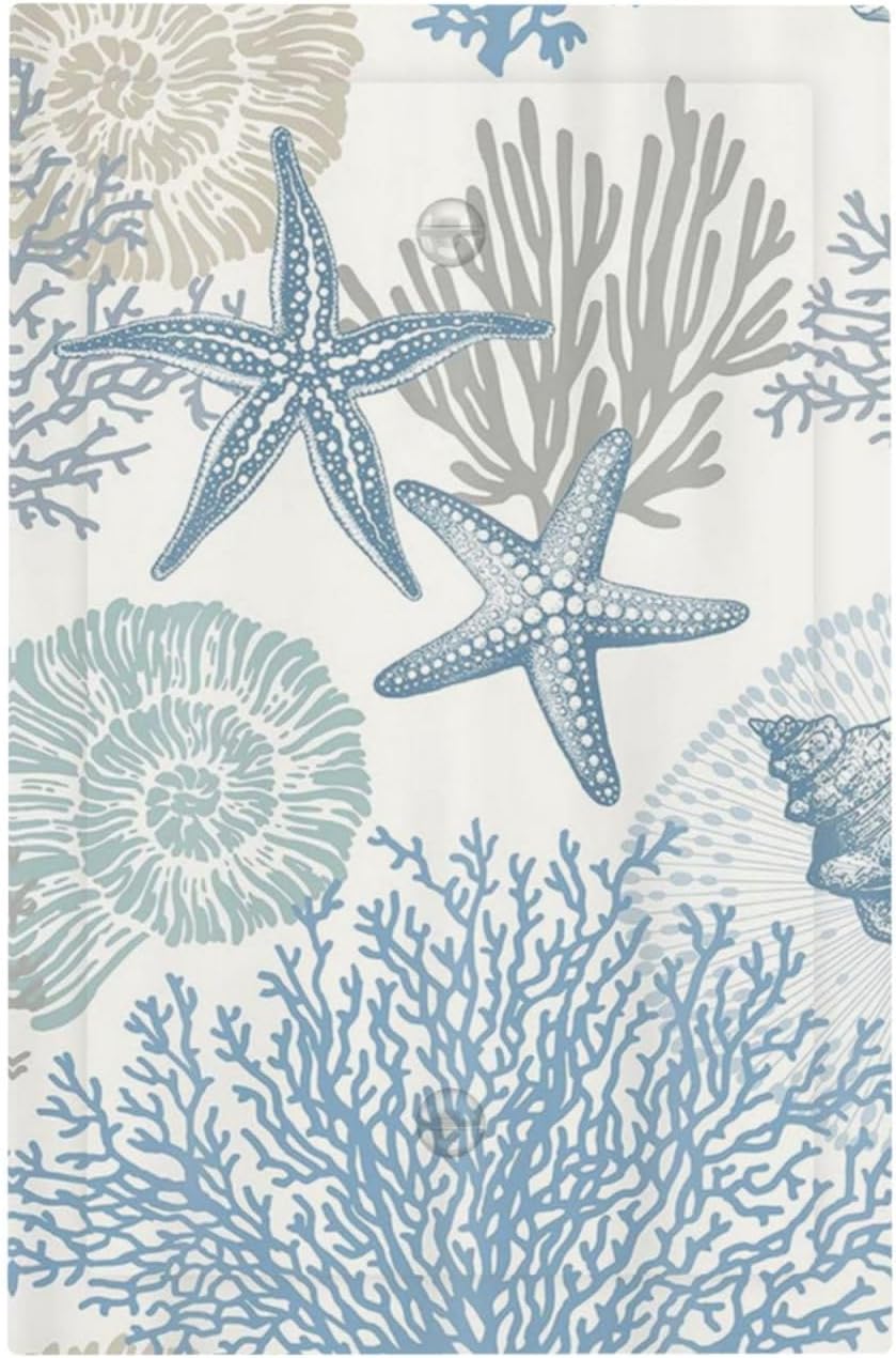Decorative Light Switch Plate Covers Blue Starfish Coral Seaweed 1 Gang No Device Single Blank Outlet Covers Wall Plate Light Switch Cover Plate for Bathroom Bedroom Decor
