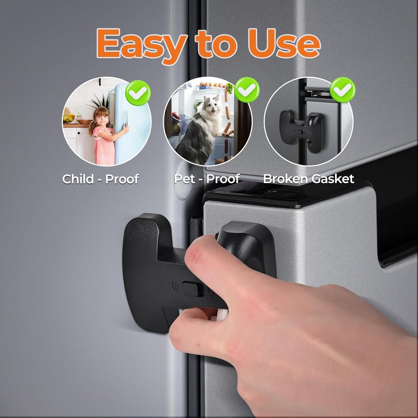 Refrigerator Fridge Door Lock for Kids Child Safety Locks for Doors Freezer Door Lock Easy to Install Keep Door Closed Child Proof Refrigerator，Freezer Door Lock 1 pack, Black