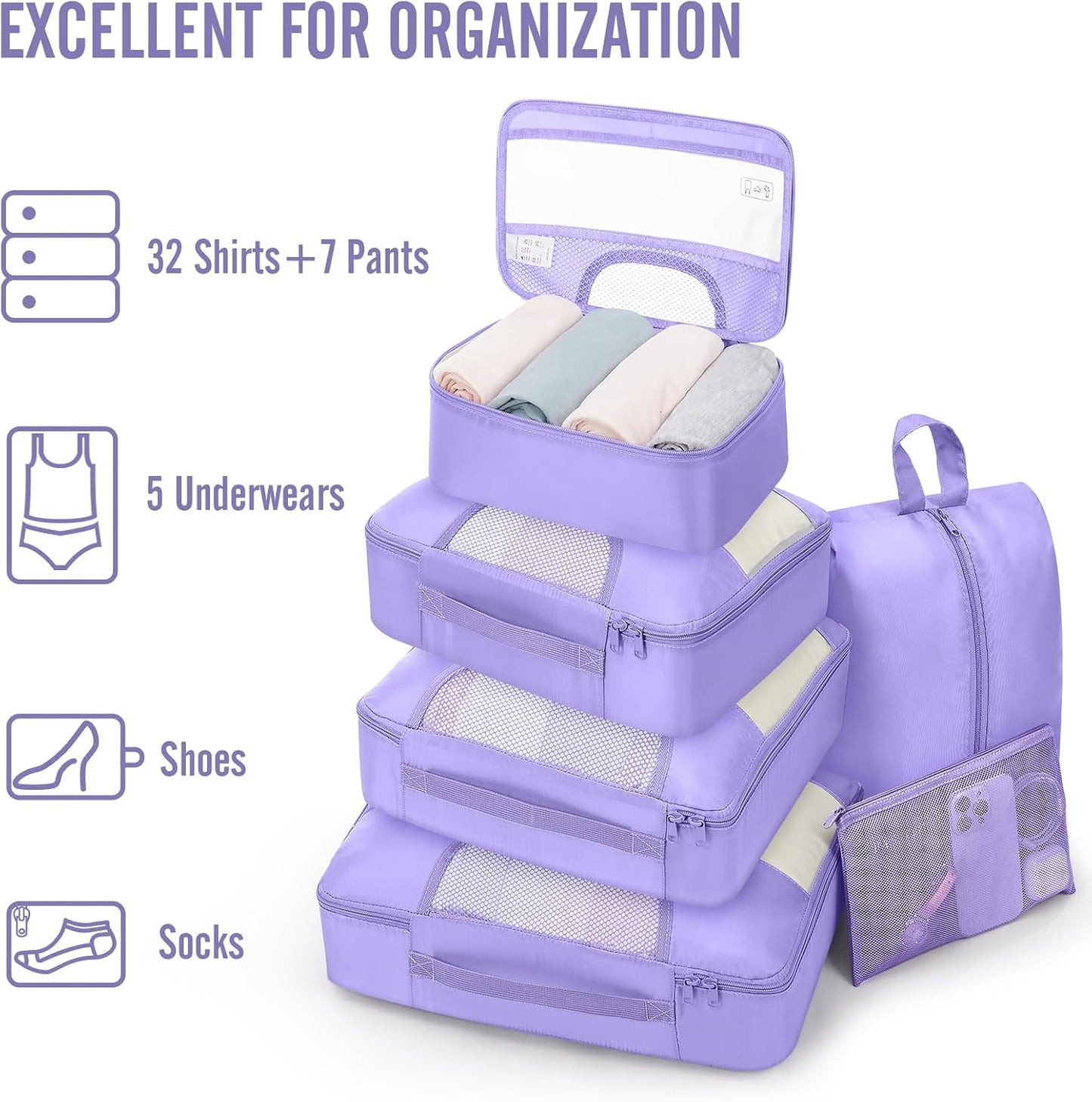 Veken 8 Set Packing Cubes for Travel Essentials, Suitcase Organizer Bags in 4 Sizes, Carry-On Luggage Accessories with Large Laundry & Hanging Toiletry Bag, Must-Have for Airplane, Road Trip & Camping