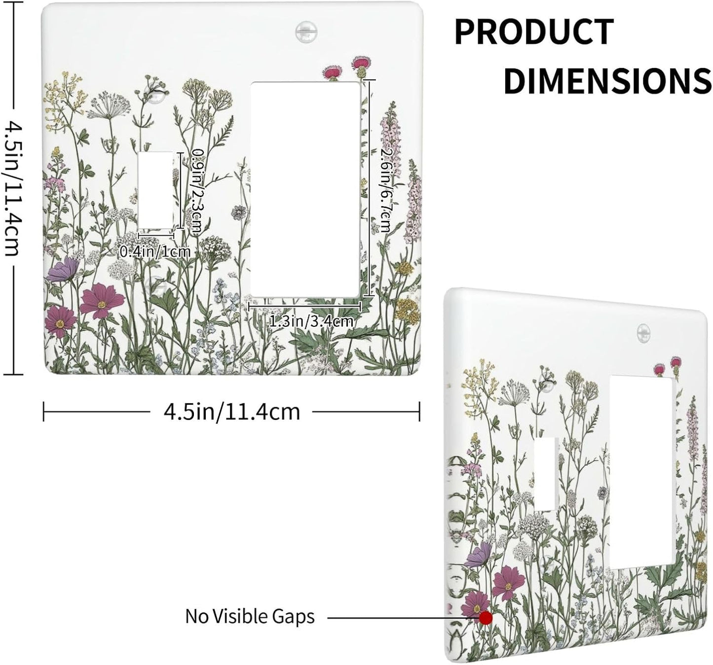 Vintage Herbs Wildflowers Plant Floral Outlet Covers 1 Toggle 1 Rocker Combination Decorative Wall Plate Electrical Switch Plates Light Switch Cover Plate For Bed Room Home Decor