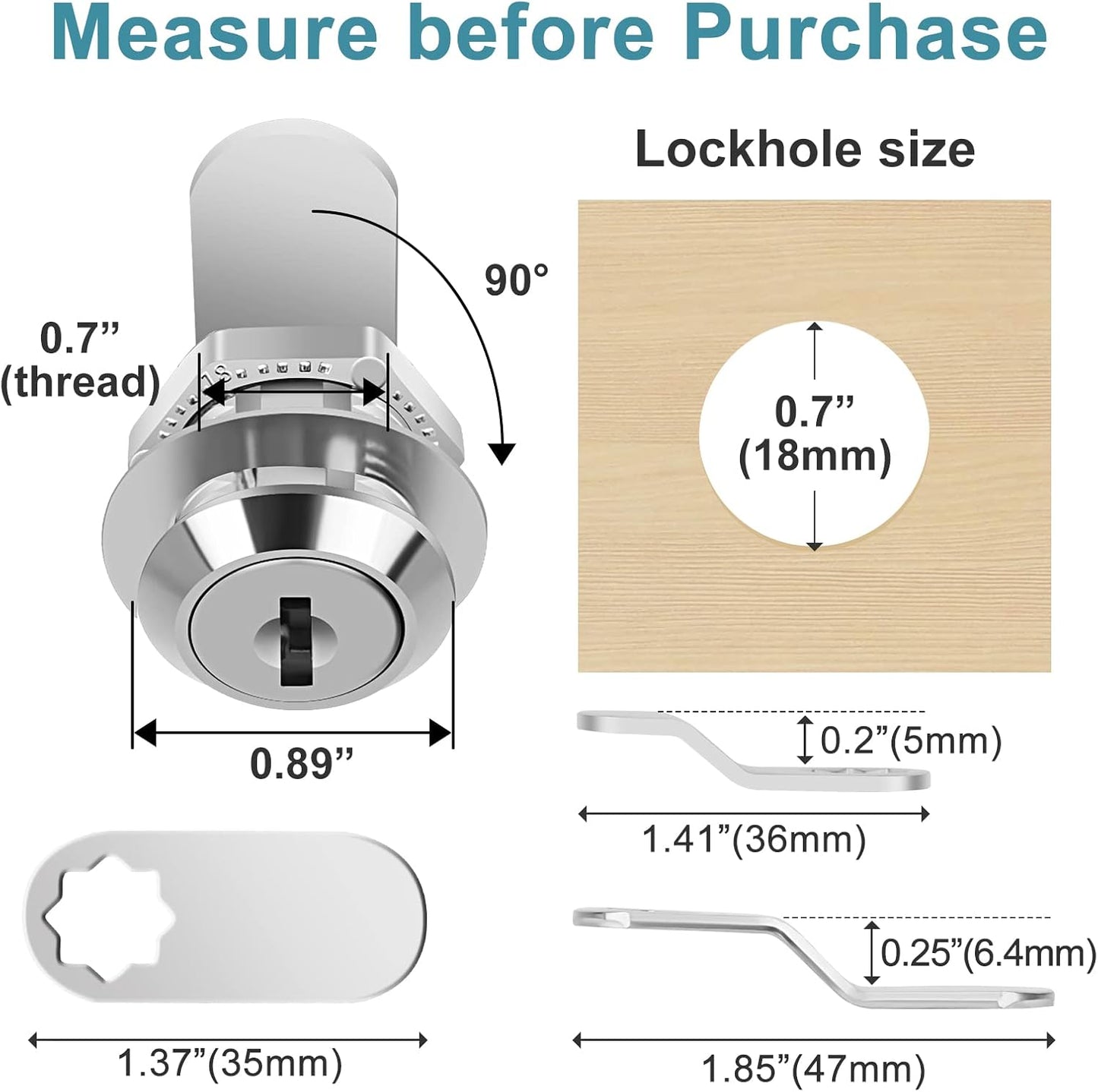 Cam Locks Cabinet Locks Keyed Alike, 5/8'' (Length) Cylinder Fits on 3/8'' Max Panel Thickness, Secure Files Drawers Mailbox RV Storage Locks Replacement Set, Zinc Alloy(5/8 Inch 16Pcs)